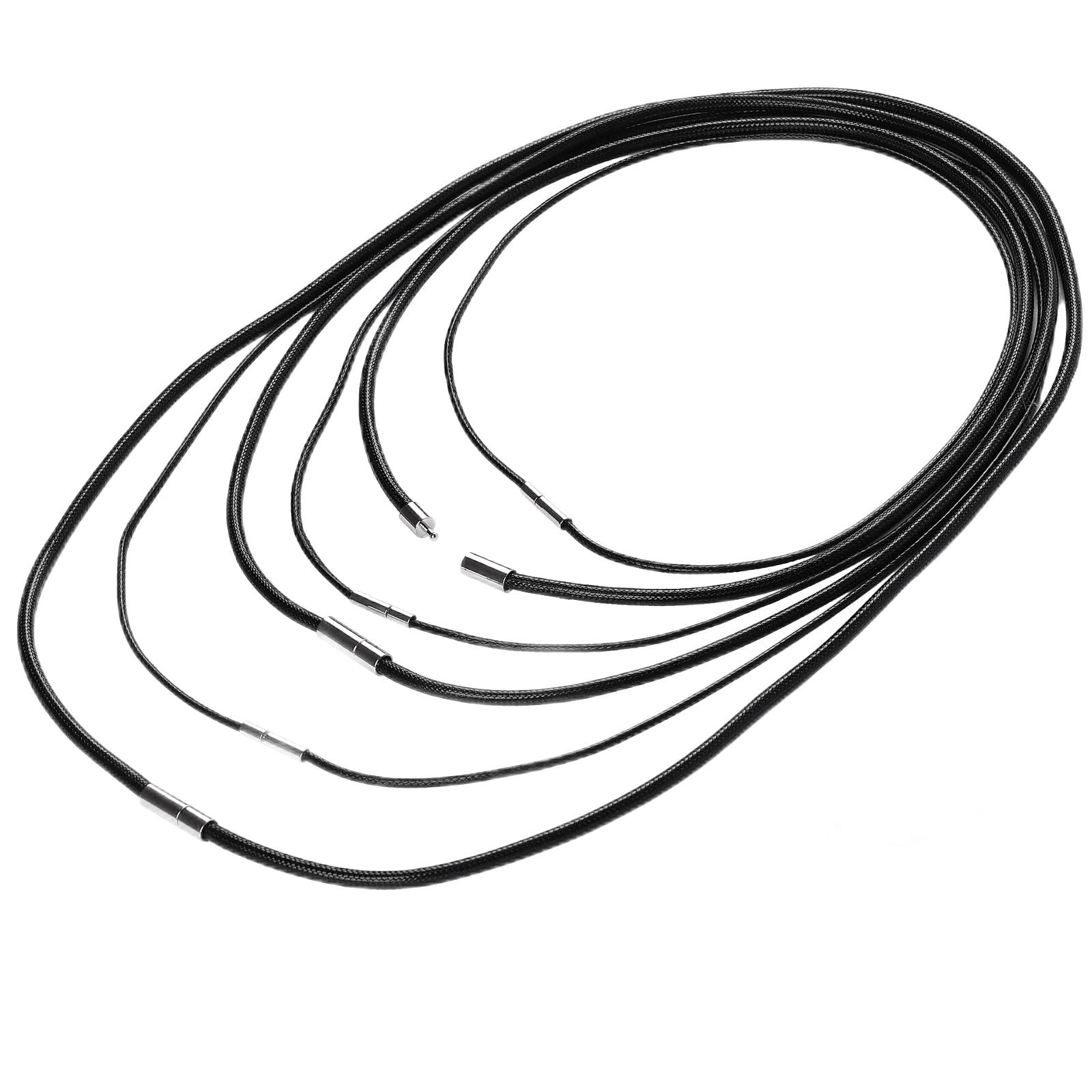 6 Piece Leather Cord for Chains Set - Black 3mm & 1.5mm Genuine Leather with Clasp, Leather Collar for Men and Women, Perfect for DIY Jewellery, Bracelets and Necklaces (40-70cm)