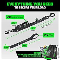 Vista 5 de Kit de correas de trinquete de Rhino USA, con resistencia a la rotura de 5,208 lbs - Incluye amarres de trinquete resistentes con asas acolchadas