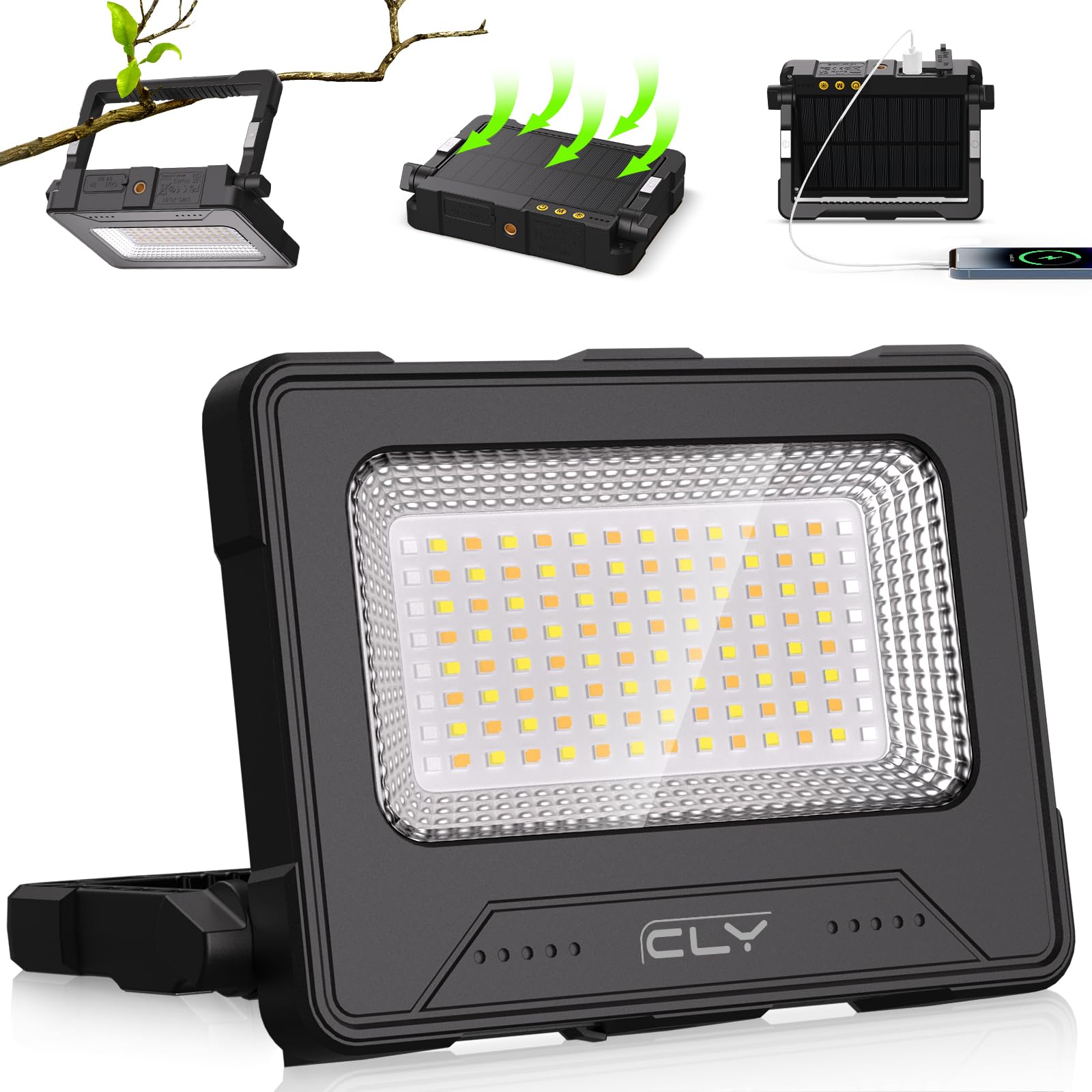 Foco LED Recargable 60W, CLV Luz de Trabajo Portatil Recargable USB 4 Modos de Luz 5 Brillo Foco LED Bateria 12000mAh Lampara Camping con Iman para Emergencia Pesca Garaje Obra Taller