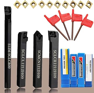VeYocilk Lathe Boring Bar Set:S12M SCLCR09/SCLCR1212H09/SCLCL1212H09/SCMCN1212H09 Metal Turning Tools Holder with 10pcs CCMT09T304 Carbide Inserts, 4pcs Wrenches
