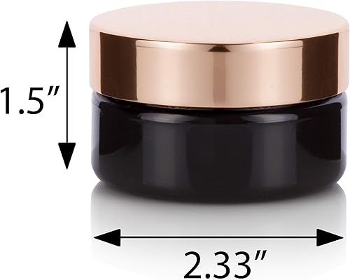 Miniatura 2 de Tarro de perfil bajo recargable de plástico PET negro de 2 onzas (sin BPA) con tapa de metal dorado (12)