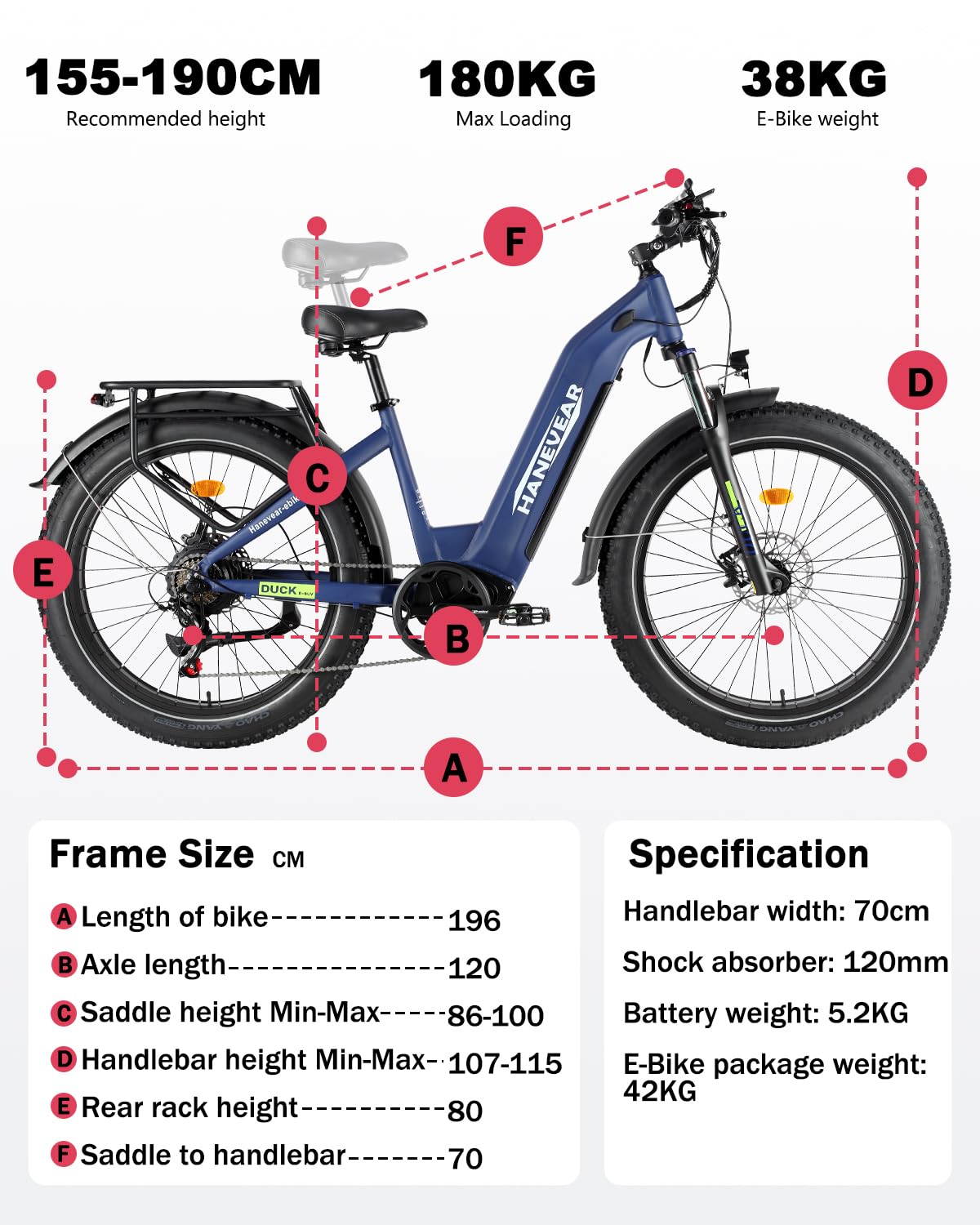 HANEVEAR Vélo Électrique Homme | Batterie 21Ah 48V Amovible | Moteur 250W 85N.m | 26"*4.0" Fat Tire VTT Électrique Adulte, Freins Hydrauliques, Fat Bike Électrique Tout-Terrain pour Adultes