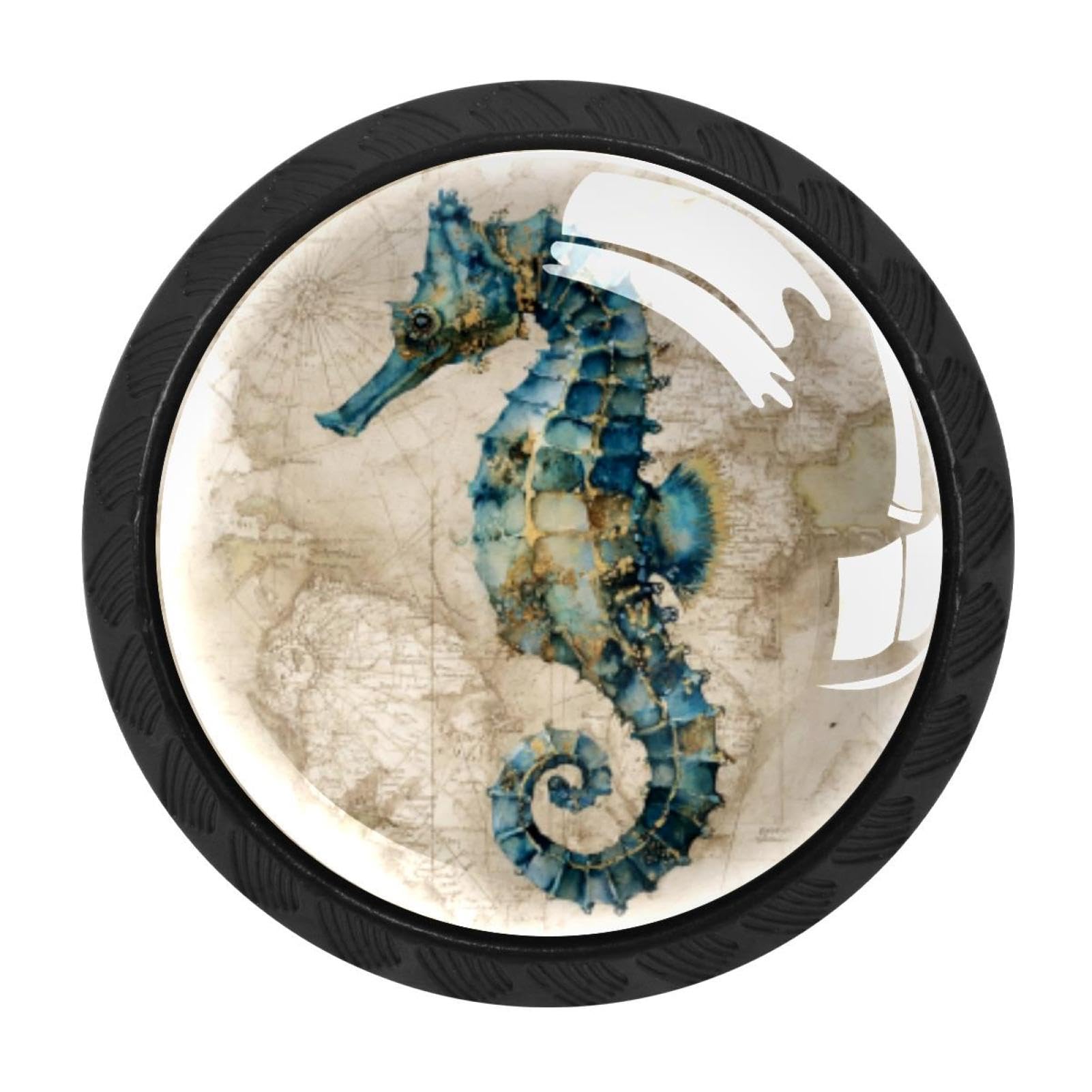 CHENZZZZ 4 Pack Round Cabinet Knobs for Kitchen Bathroom Closet Dresser Cabinets, Seahorse Vintage Map (2)