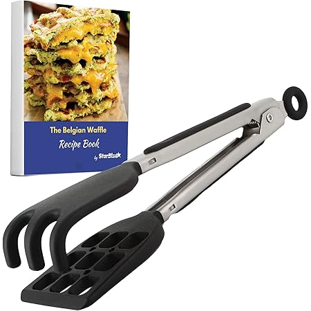 Mini Waffle Tongs by StarBlue – 8 Inches Silicone and Nylon Serving Tongs with Non-Slip Smooth Handles, Non-Scratch and Dishwasher Safe, Multipurpose Spatula Tongs for Belgian Waffle Serving