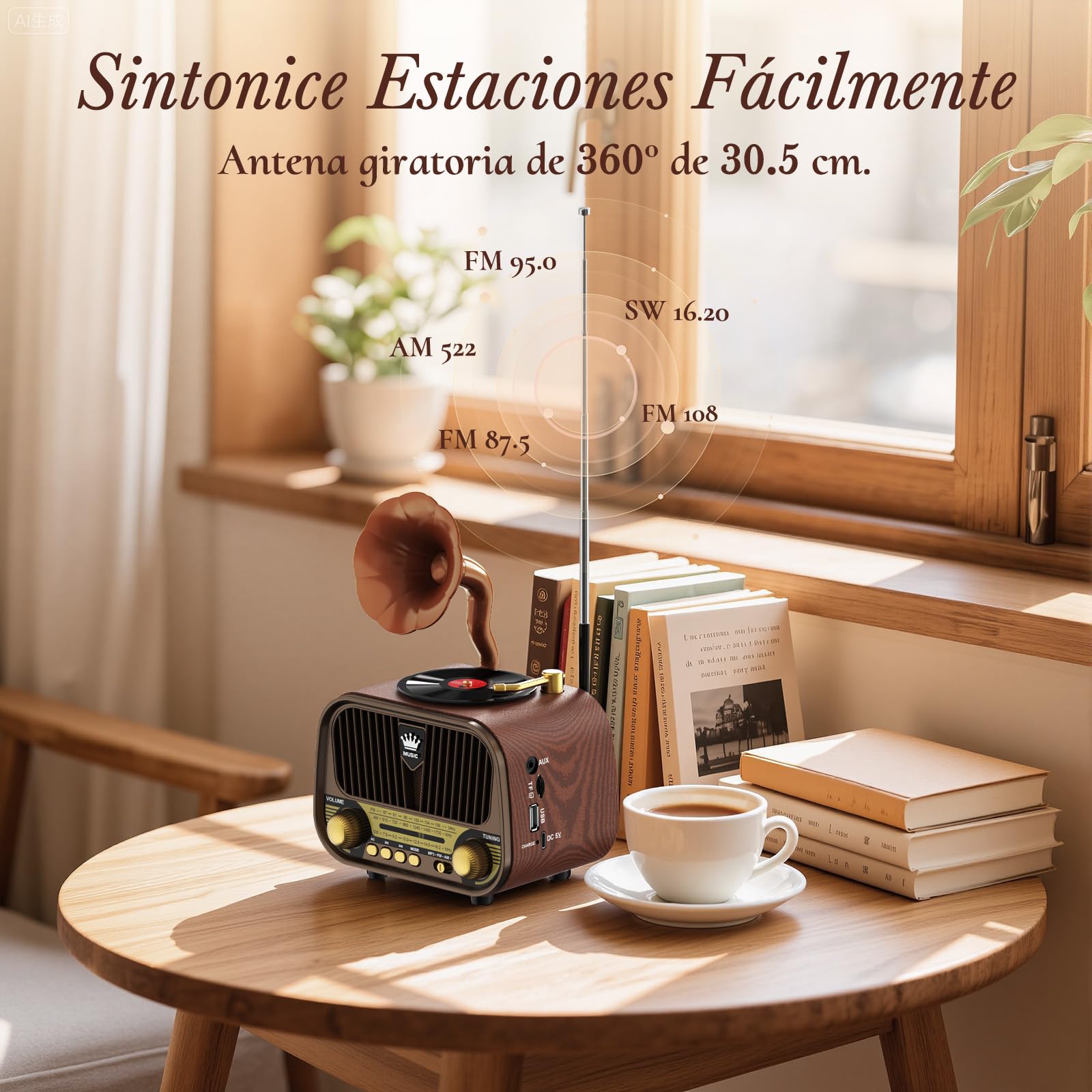 PRUNUS J-190 FM/Am/SW Radio Vintage Retro, Radio Portatil Pequeña Recargable de 1800mAh, Transistor Radios Excelente Recepción, Altavoz de 5W | Bluetooth 6.0 | USB/TF/AUX | Regalos Navidad