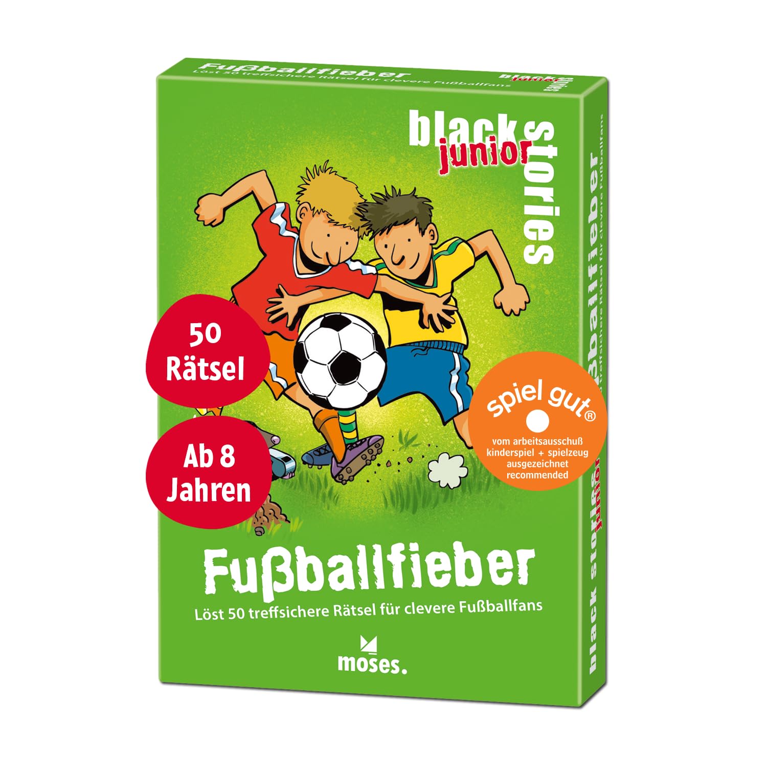 moses 90093 Black Stories Junior Football Fever 50 Accurate Clever Football Fans, The Puzzle Card Game Two Game Variations, Puzzle Game for Children from 8 Years, Yellow