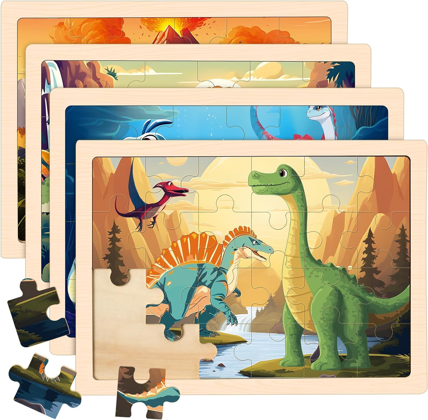 Amazon.com: 4 Packs Puzzles for Kids Ages 4-6, Wooden Dinosaur