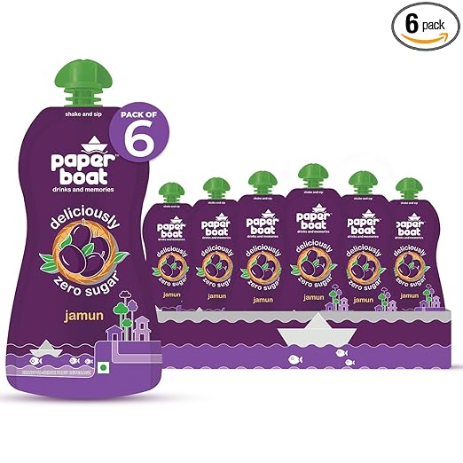 Paper Boat Jamun, Fruit Juice, Zero Sugar Low-Calorie Drink, No Added Preservatives and Colours (Pack of 6, 200ml each)
