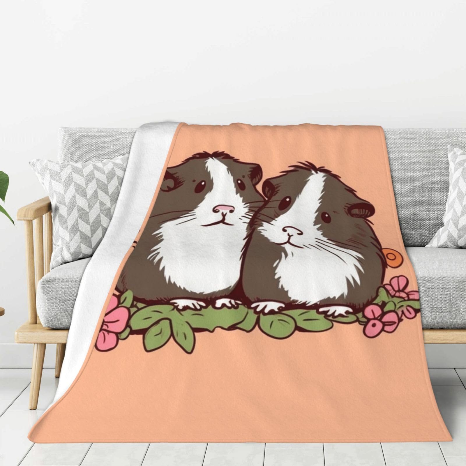 Two Guinea Pigs Hanging Out Throw Blanket Plush Flannel Fleece Blanket, Soft Lightweight Cozy Blankets 80"X60" for Bed Couch Sofa Travel
