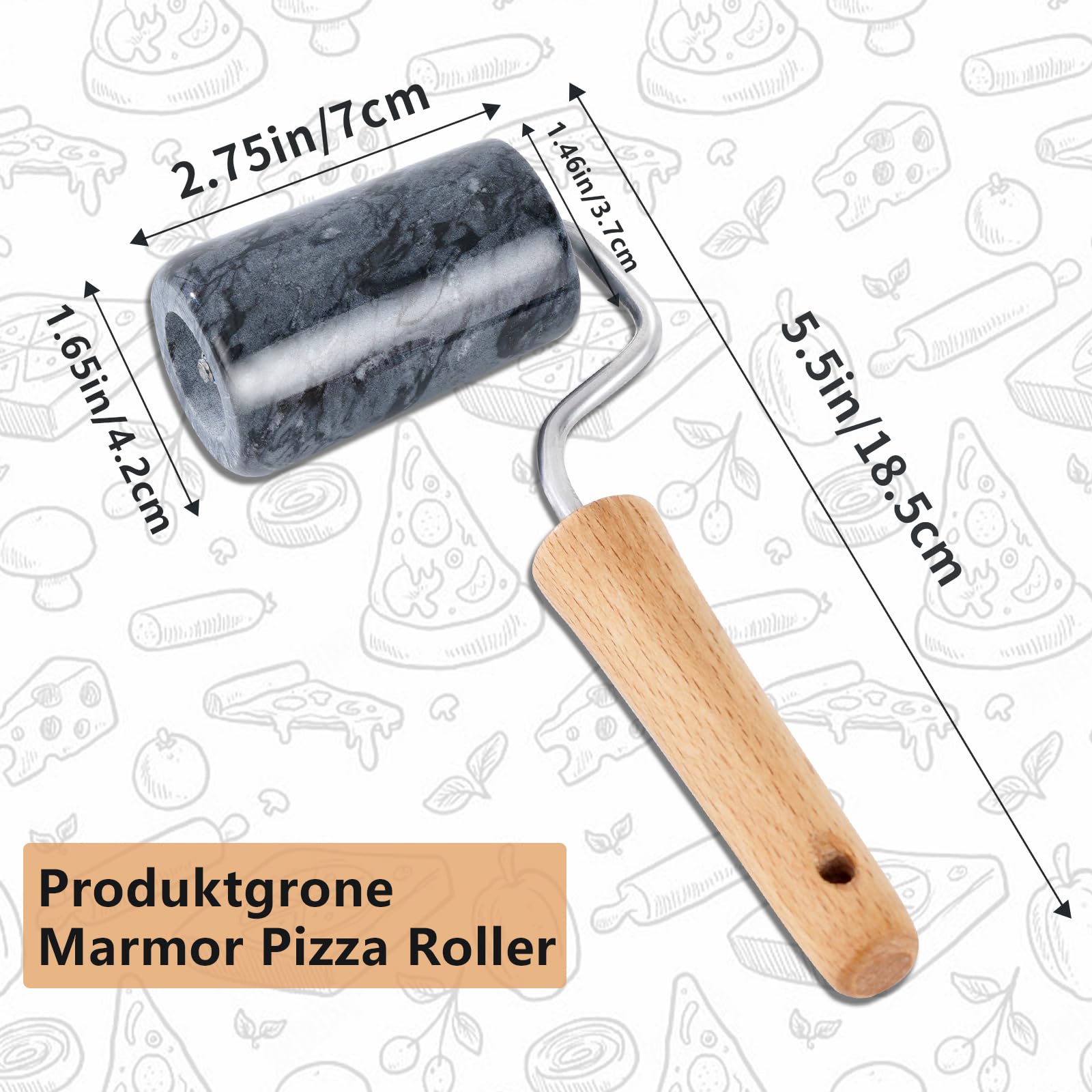 Tianman Mattarello In Marmo Per Pizza E Pasticceria - Teglia E Mini Bastoncino Per Bambini - Colore Nero