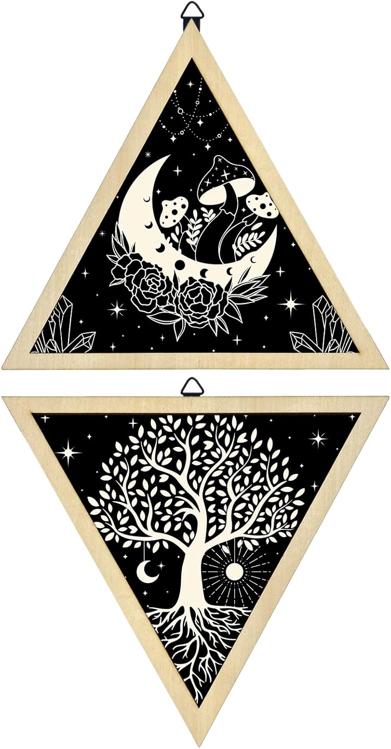 CRASPIRE 2pcs Rustic Moon Wall Decor Wooden Tree of Life Wall Decor Hanging