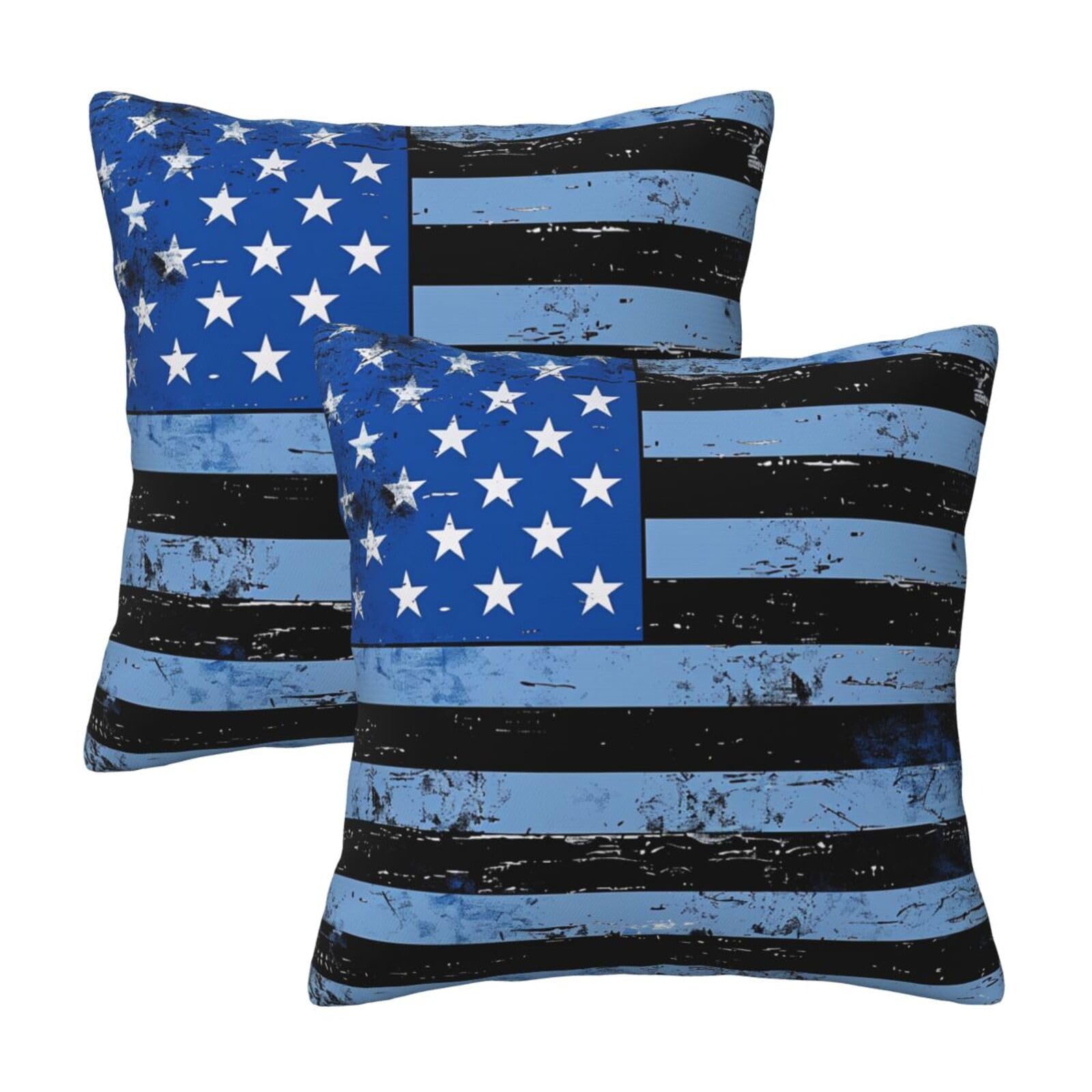 kkvhhyuo Retro Blue Thin Line Usa Flag Print Pillow Covers Set of 2, Square Decorative Cushion Covers with Hidden Zipper, Throw Pillow Cases for Living Room Sofa Bed Chair, 50x50 cm