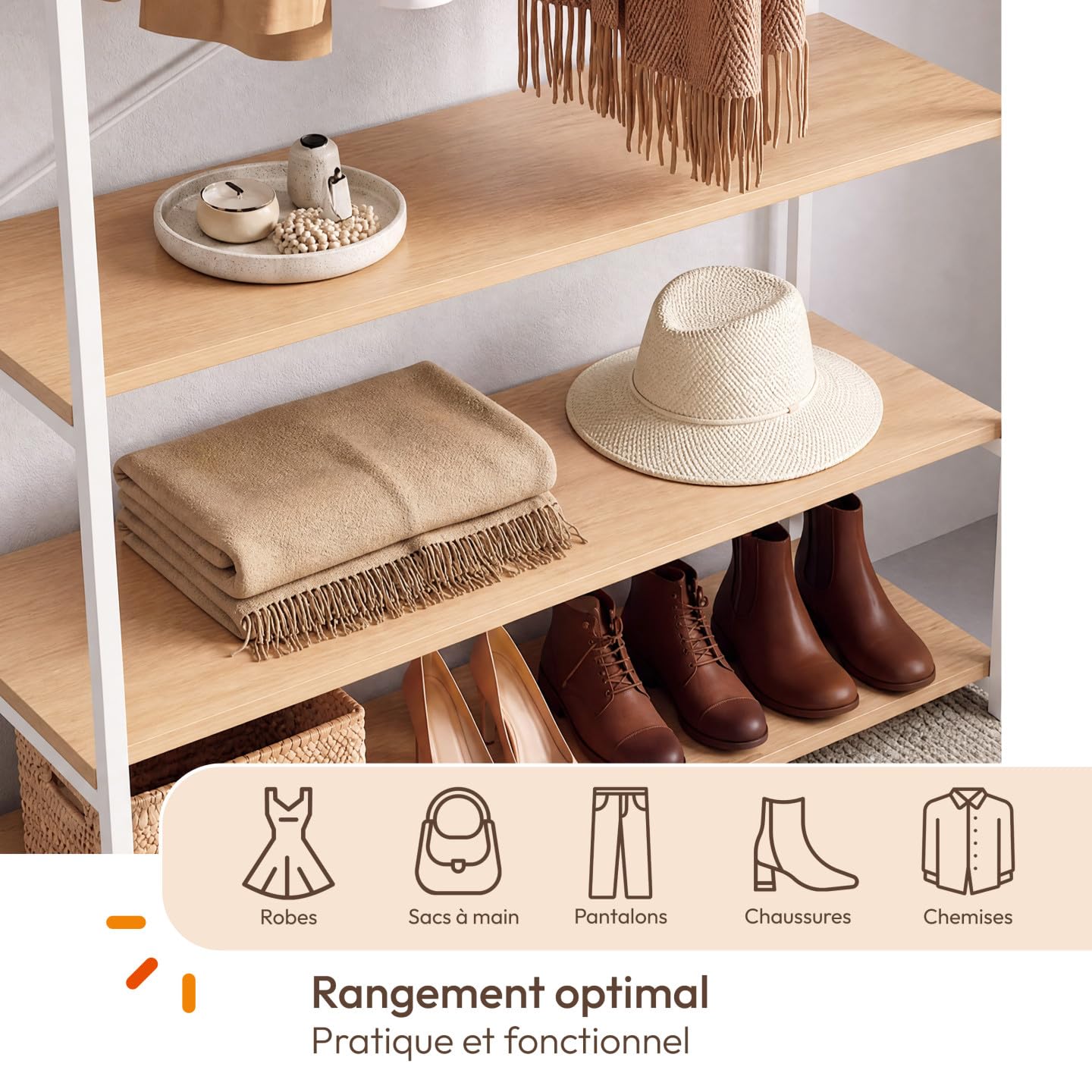 IDMarket - Dressing penderie DETROIT large L.100 cm bois et métal blanc