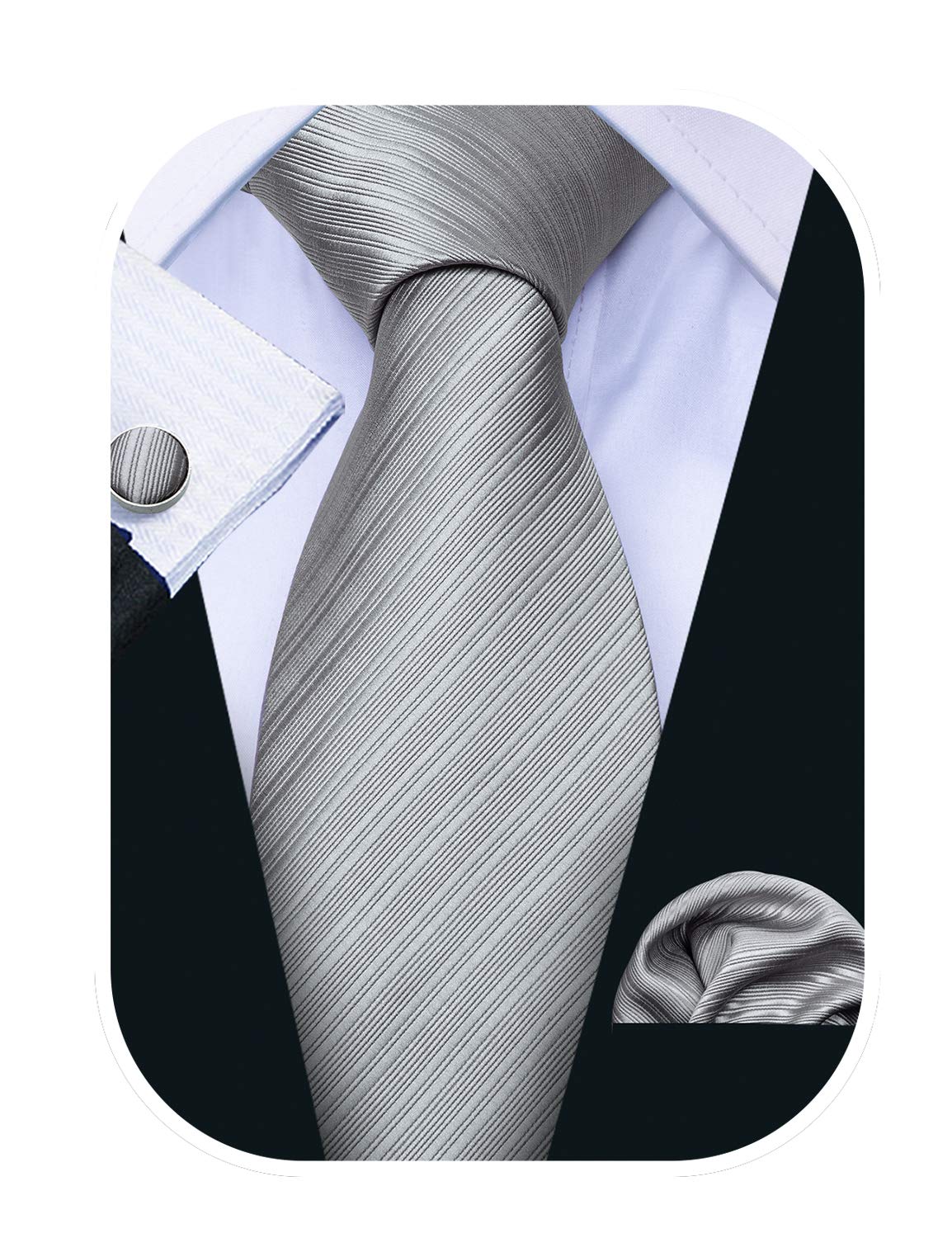 Barry.WangGrey Men Ties Silk Necktie Set Handkerchief Cufflinks Business