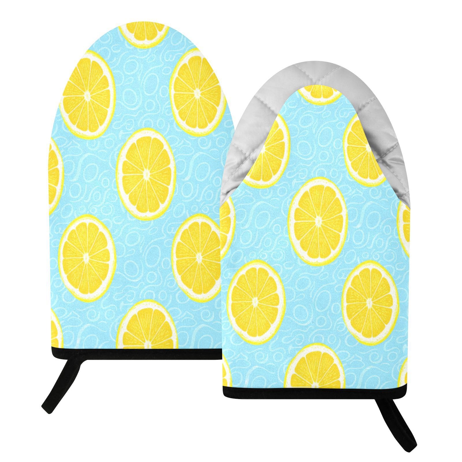 BURSTDDY Lemon Slices Oven Mitt,Heat Resistant Kitchen Mitts for Cooking