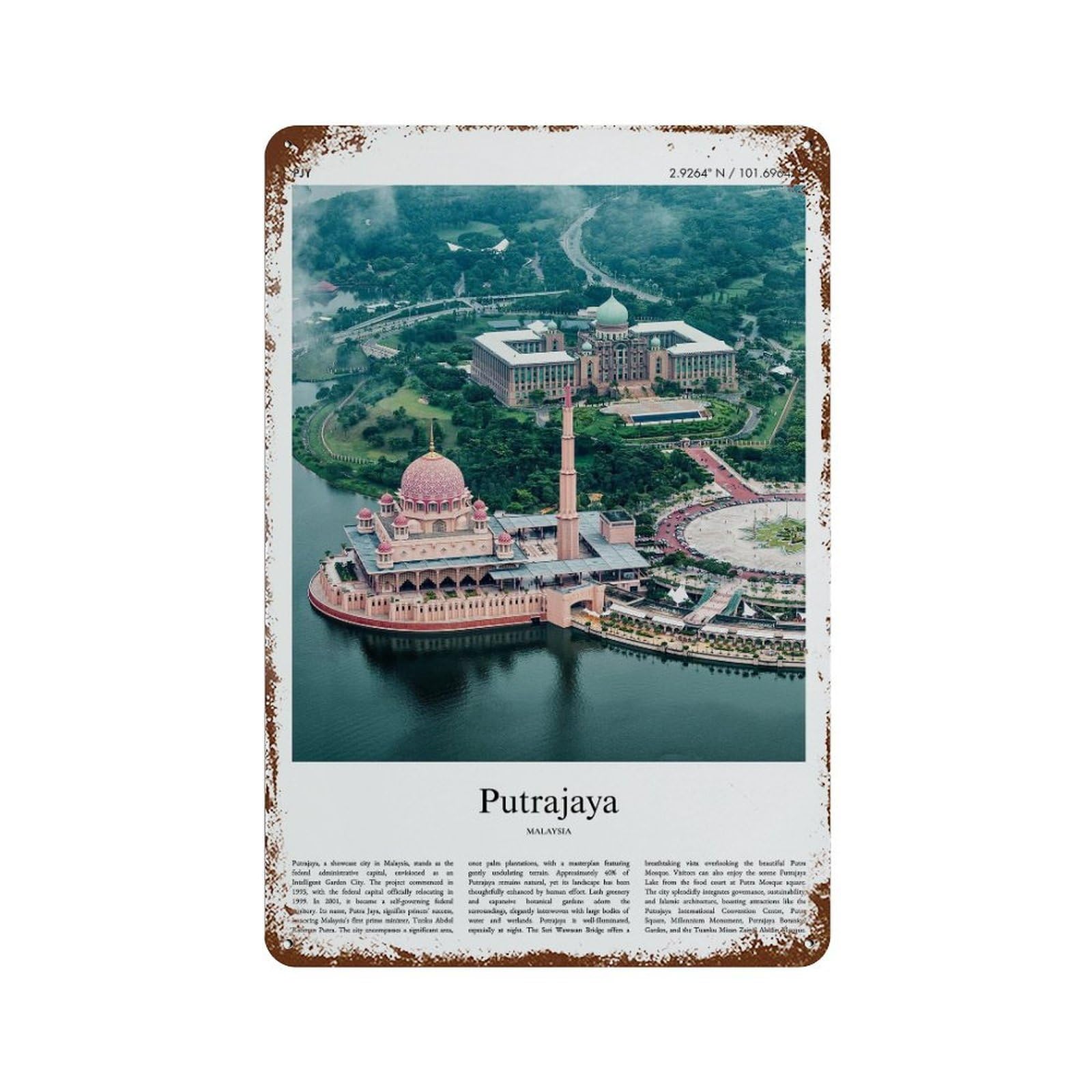 xiaoxiaoshen Putrajaya Malaysia City Scenery Wall Decor Art Metal Tin Poster Modern Home Decor Art Home Bar Shop Decorations Vintage Sign 30x20cm