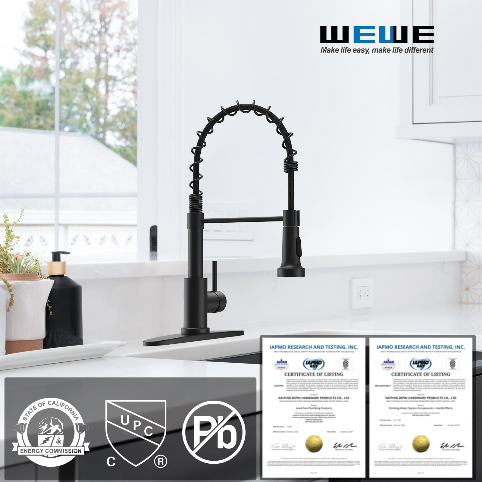 WEWE Black Kitchen Faucet - Pull Down Sprayer -2 WEWE Black Kitchen Faucet - Pull Down Sprayer -2