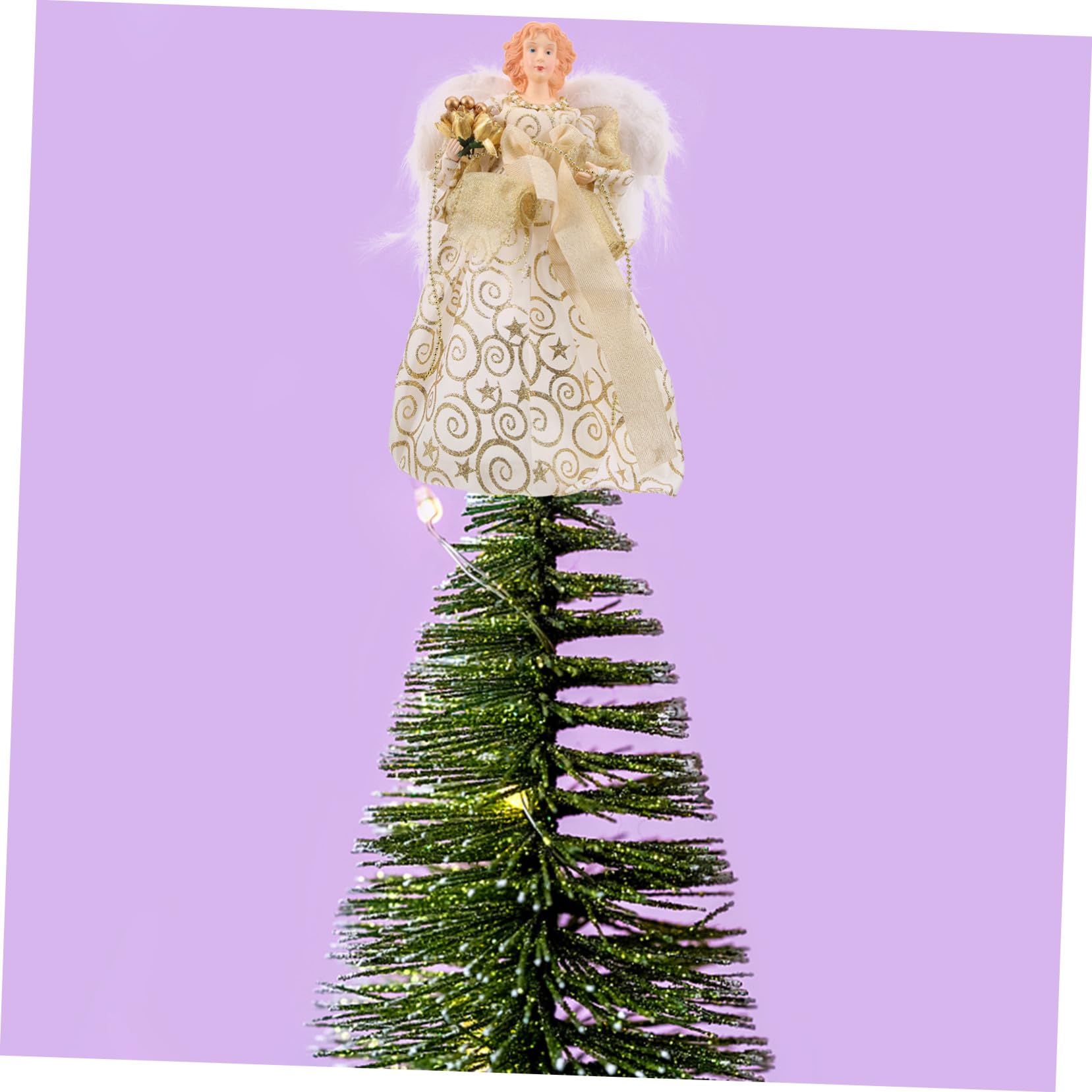Pequeña Estatuilla Ángel para Árbol Navidad Decoración Topper con Alas De Tela para Fiesta Navideña y Adornos Hogar