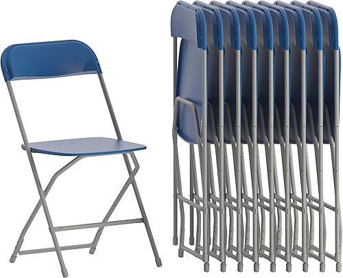 Flash Furniture Hercules - Silla plegable de plástico, color azul (paquete de 10), ligera, duradera y cómoda silla para eventos, capacidad de peso
