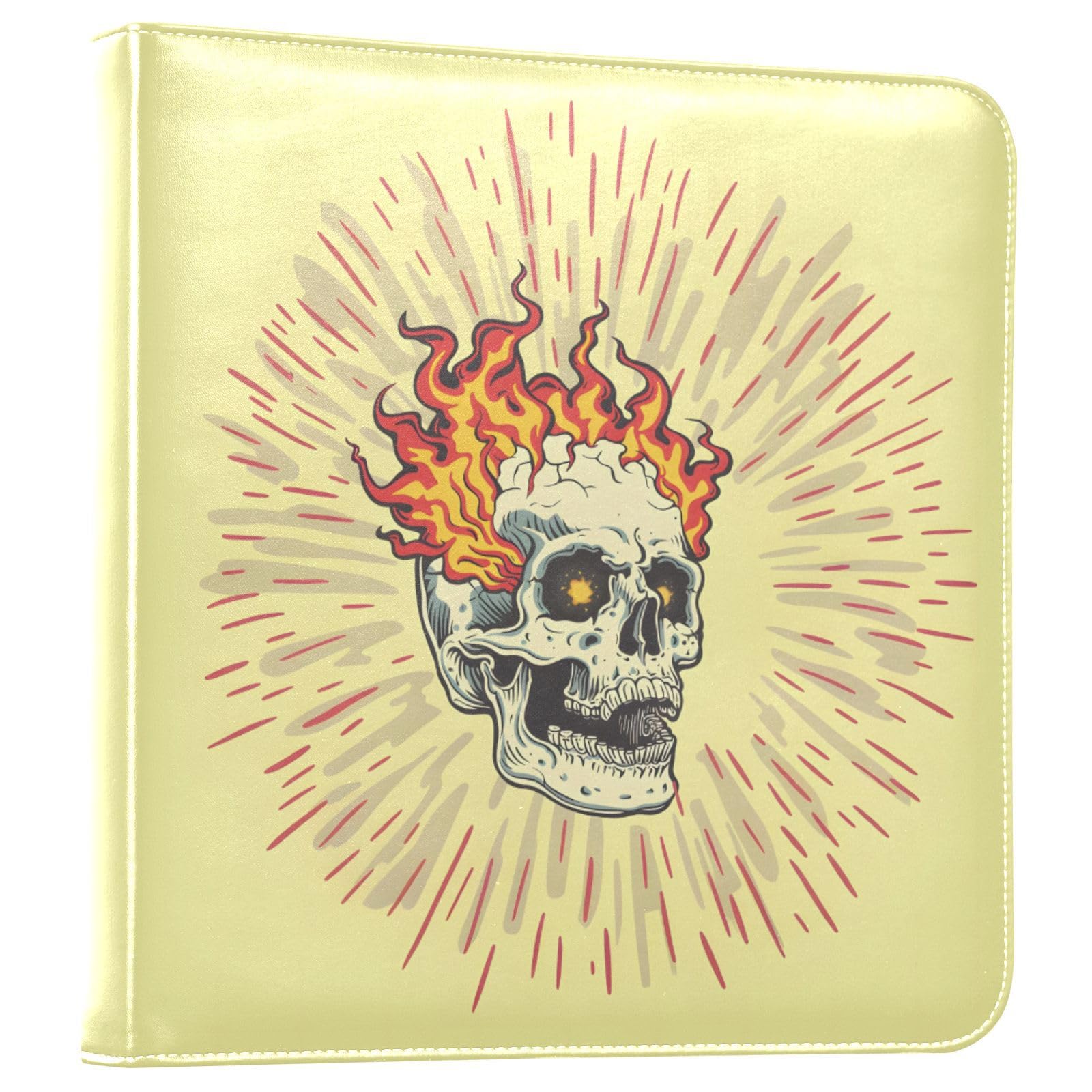 JIPONI Cartoon Fire Skull Large Photo Album, DIY Leather Cover Scrapbook Albums for 4x6 5x7 6x8 Pictures, Self Adhesive Memory Book for Wedding, Baby, Family