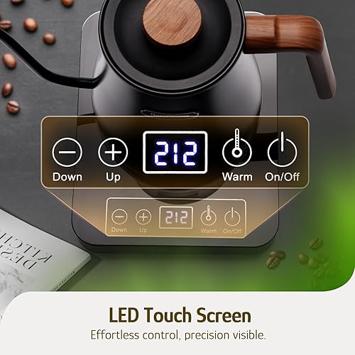 Miniatura 8 de Hazel Quinn Gooseneck Electric Kettle - 0.8L / 27oz, Precise Temperature Control, 4-Hour Keep Warm, 1000W Fast Boil, 304 Stainless Steel Interior,