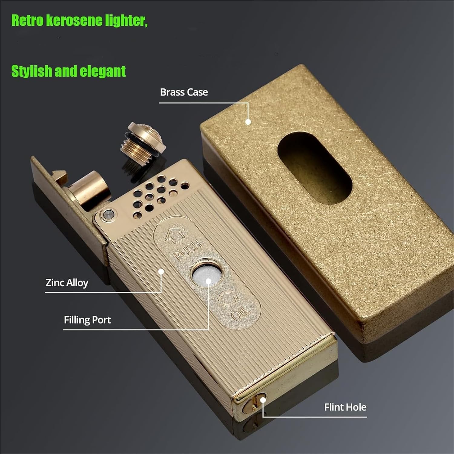 Vintage Brass Kerosene Lighter, Windproof Matchbox Styling for Barbecue, Candles, Outdoor, Gift for Men