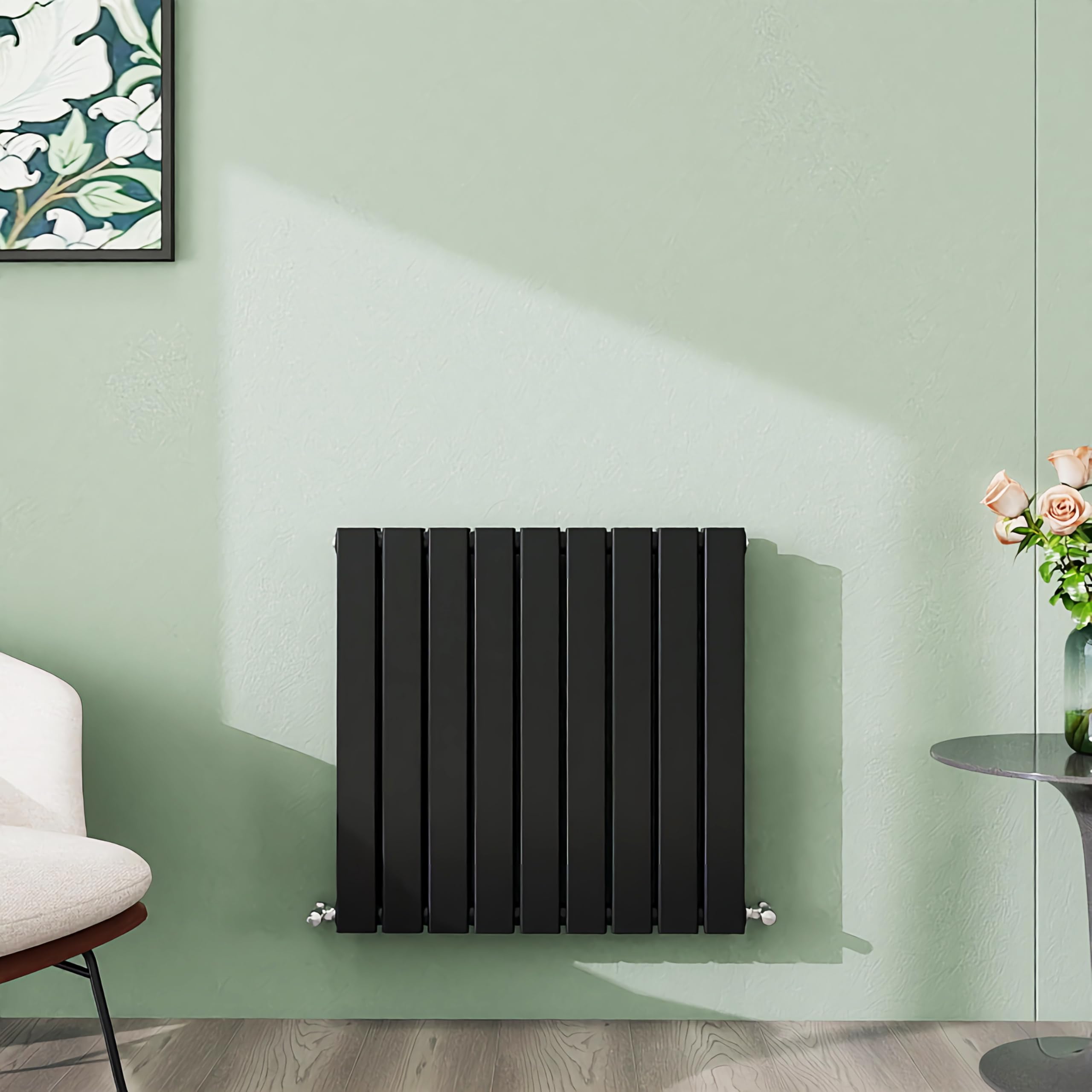 Simple Bathroom 600×612mm Black Horizontal Designer Radiator Double Panel Modern Central Heating Flat Panel Radiators