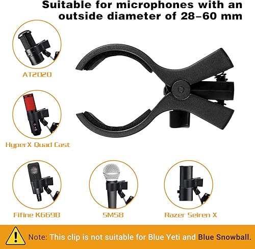 Miniatura 6 de 1 clip de micrófono grande, soporte de micrófono ajustable para soporte, clip de micrófono para la mayoría de micrófonos de condensador e