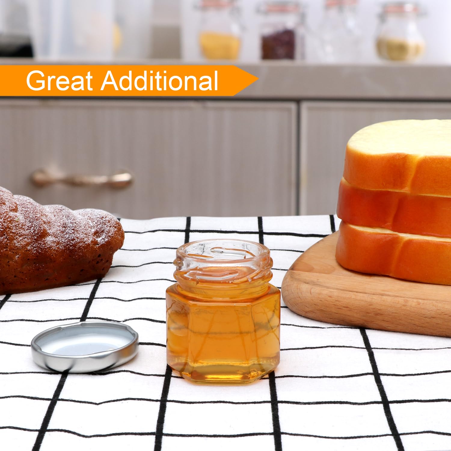 Piccoli barattoli di vetro, 42,5 g, mini barattoli per miele con coperchi argentati, spago di iuta e etichetta, barattoli di vetro per yogert, barattolo per candele, miele, coperchi ermetici,