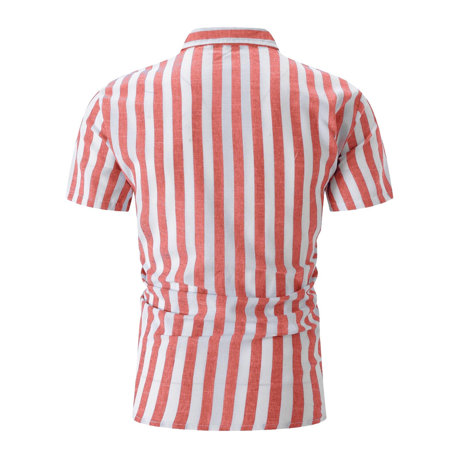 Generic Verano Hombres Playa Casual Hilado Teñido Rayas Solapa Manga Corta Camisa de Hombre Camisa a rayas