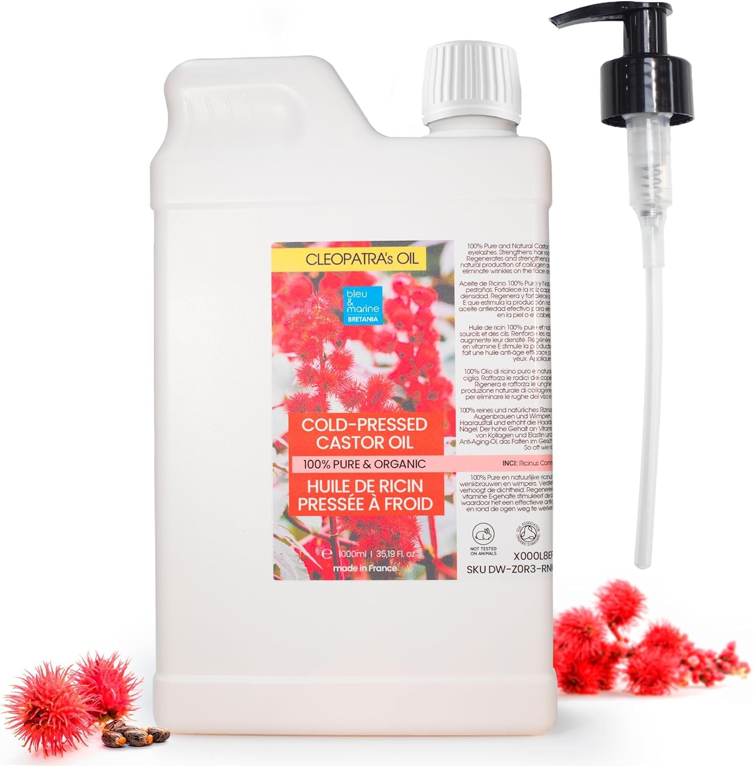 100% Kaltgepresstes Rizinusöl Haarwachstumsbeschleuniger Bartpflege Anti-Haarausfall Serum Hautpflege und Kollagen-Boost Für Wimpern und Nagelwachstum 1000 ml