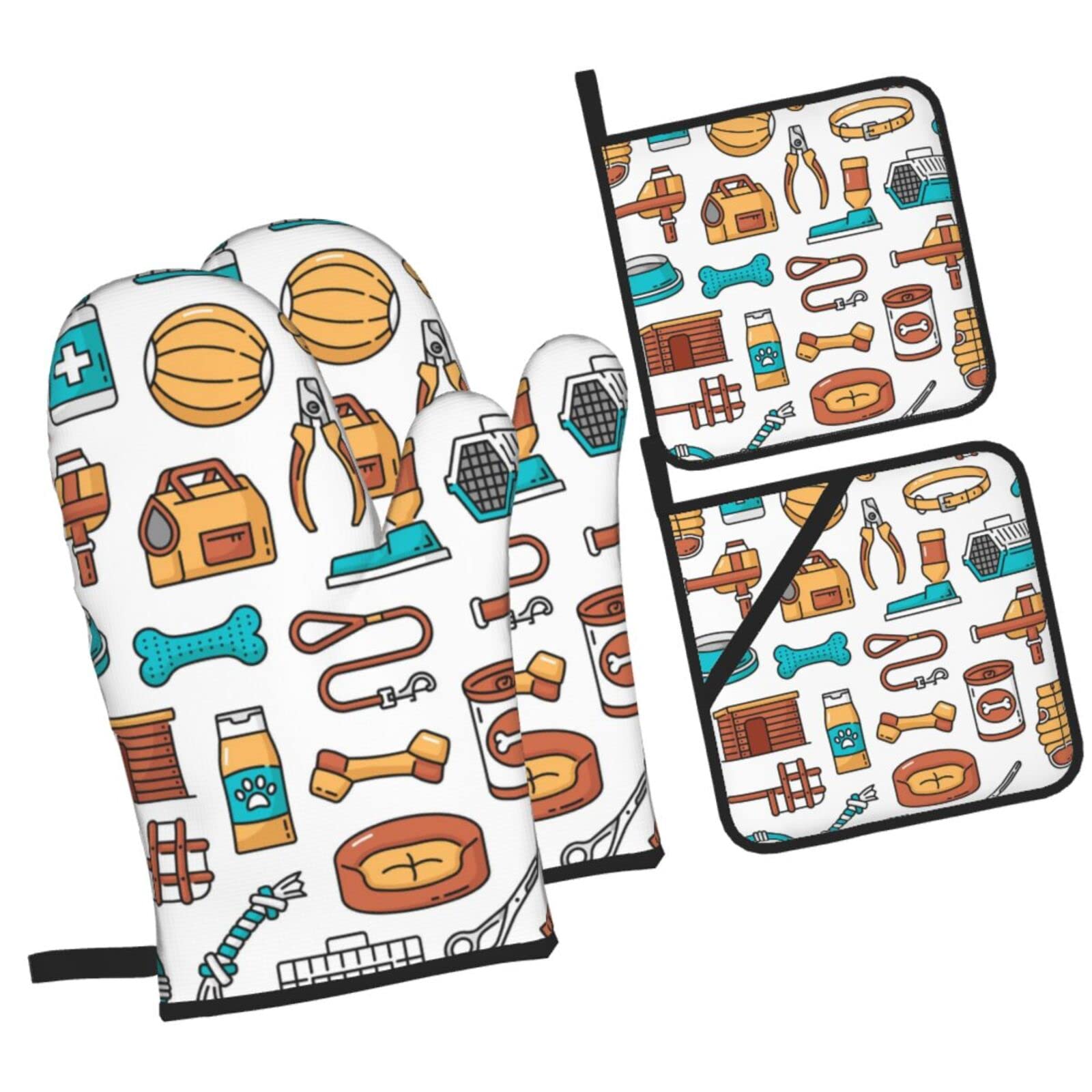 Puppy Care Accessories Oven Mitts and Pot Holders Sets, Christmas Oven Mitt Kitchen Heat Resistant Non-Slip Pot Holders Set for Cooking Baking BBQ