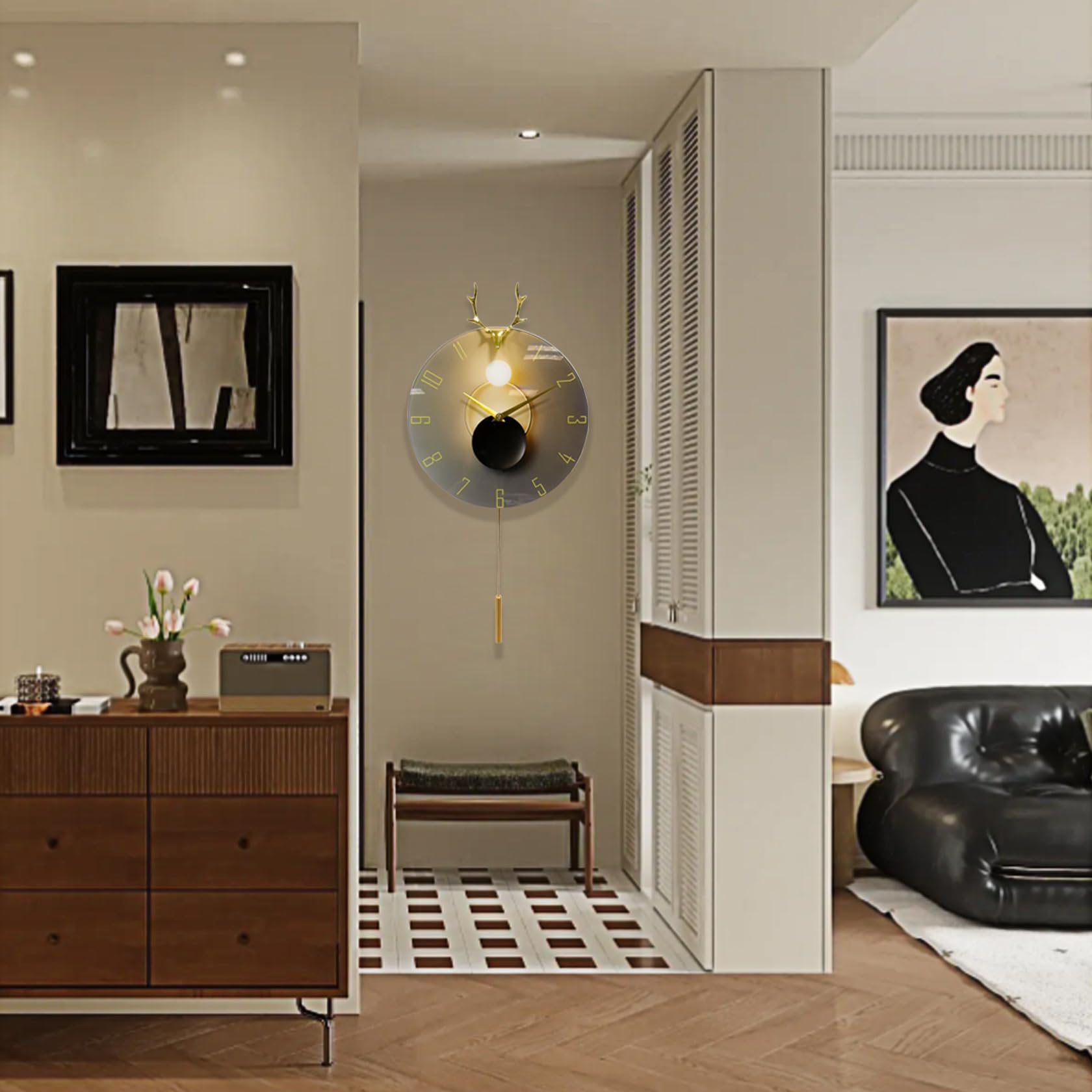 Reloj de pared grande, reloj de pared de péndulo silencioso de 64 cm sin ruido de garrapatas, decoración moderna para dormitorio, reloj de pared silencioso para decoración del hogar