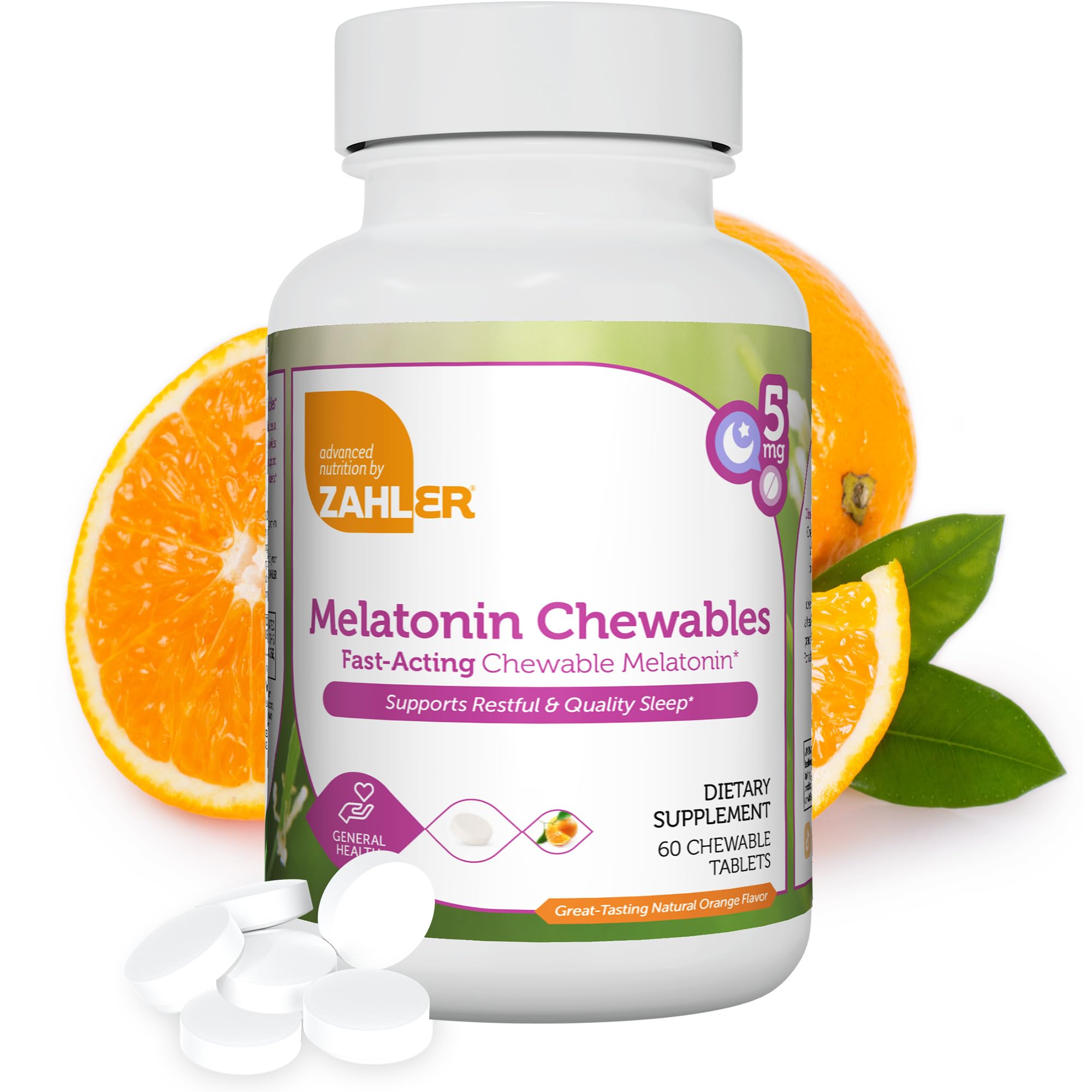 Zahler Melatonin 5mg Tablets - Fast-Acting Chewable Melatonin 5 mg Tablets - Delicious Orange Flavor - Supports Restful and Quality Sleep - Kosher Non GMO Made