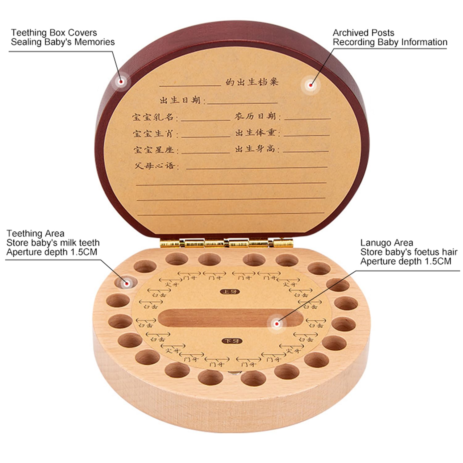 YUNYU Tooth Storage Box, Wooden Keepsake Storage for Baby's First Teeth, Umbilical Cord & Newborn Hair - Image 3
