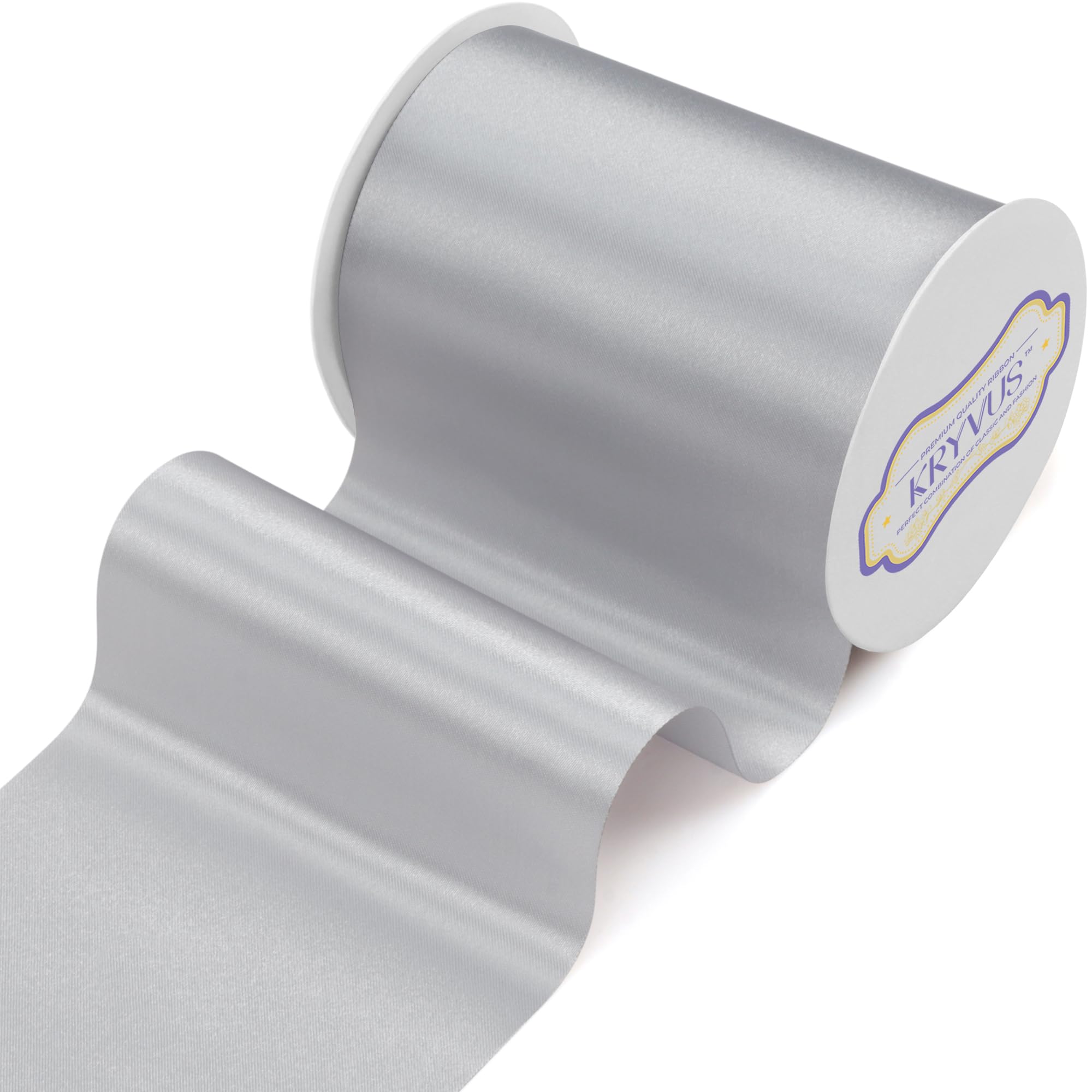 Kryvus Silver Satin Ribbon, 100mm x 20M Wide Silver Ribbon, Solid Large Ribbons for Cutting Ceremony Grand Opening