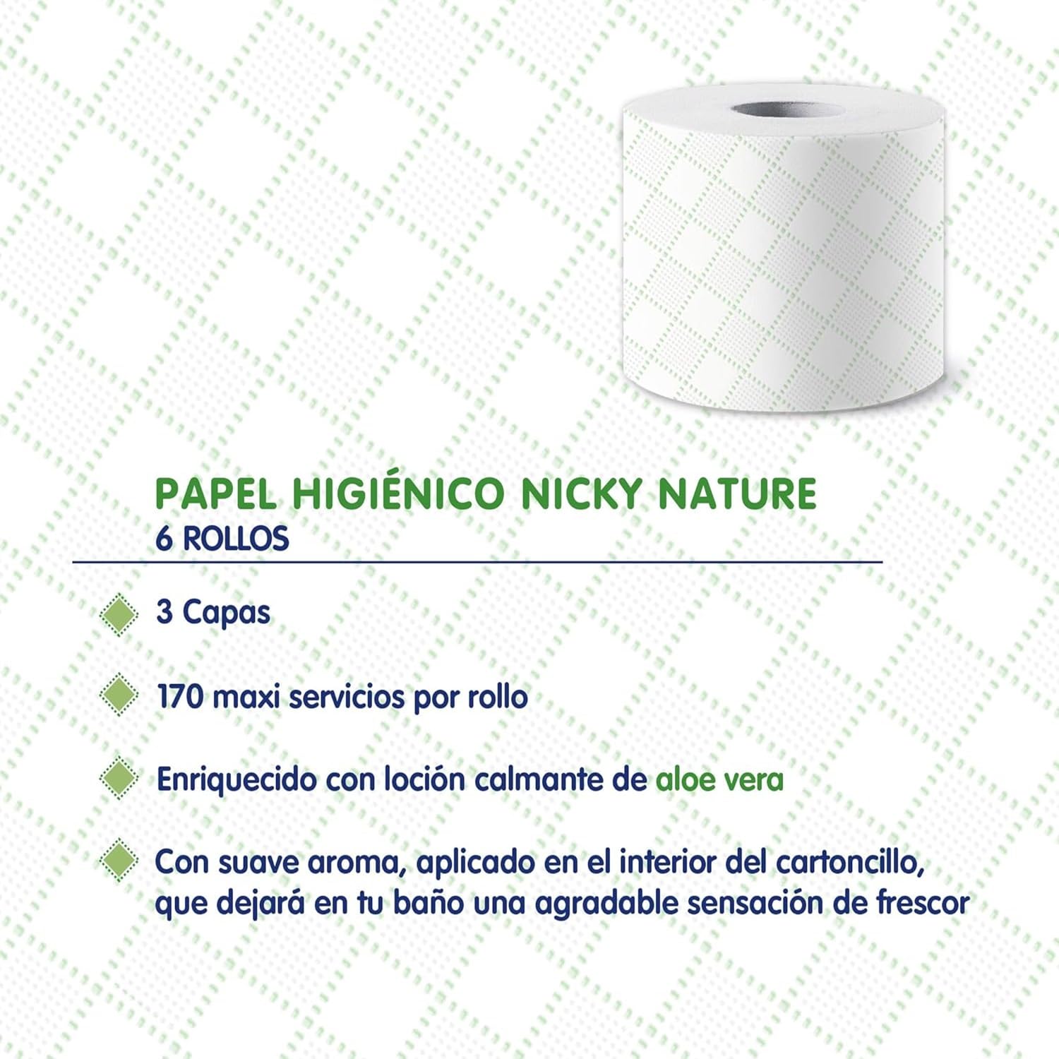 Nicky Nature Papel Higiénico - Paquete de 6 Rollos, 170 Hojas de 3 Capas, Enriquecido con Loción de Aloe Vera, Cómodo y Suave con la Piel, Embalaje Reciclable, Celulosa 100% Pura, Certificación FSC
