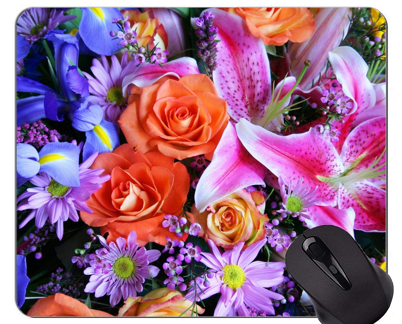 Natural Rubber Mouse Pad Printed with Rose lily flower daisy iris -Stitched Edges