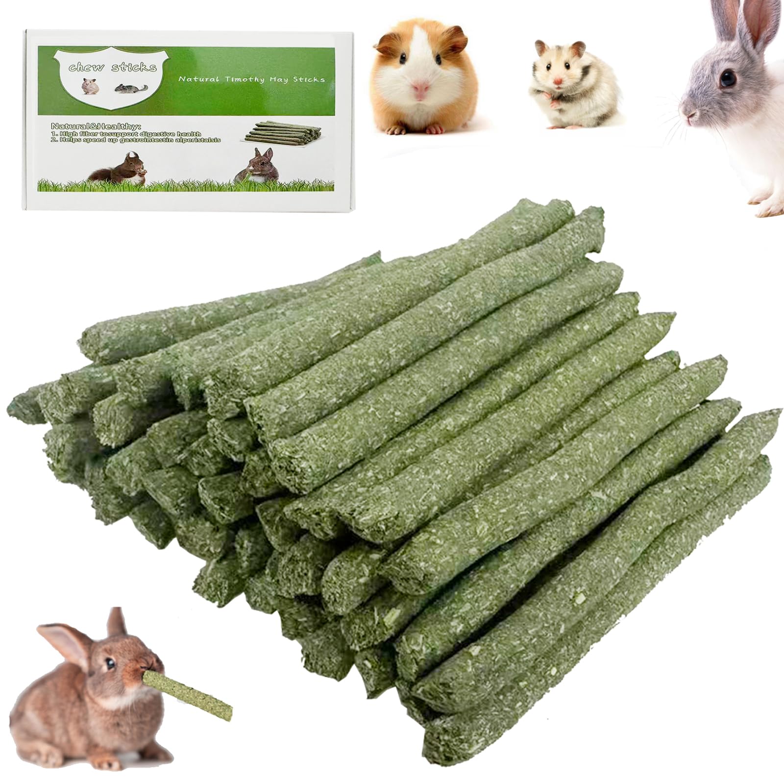 Wxcrsaz 50Pcs Natural Timothy Hay Sticks, Rabbit Chew Toys Molar Teeth Grinding...