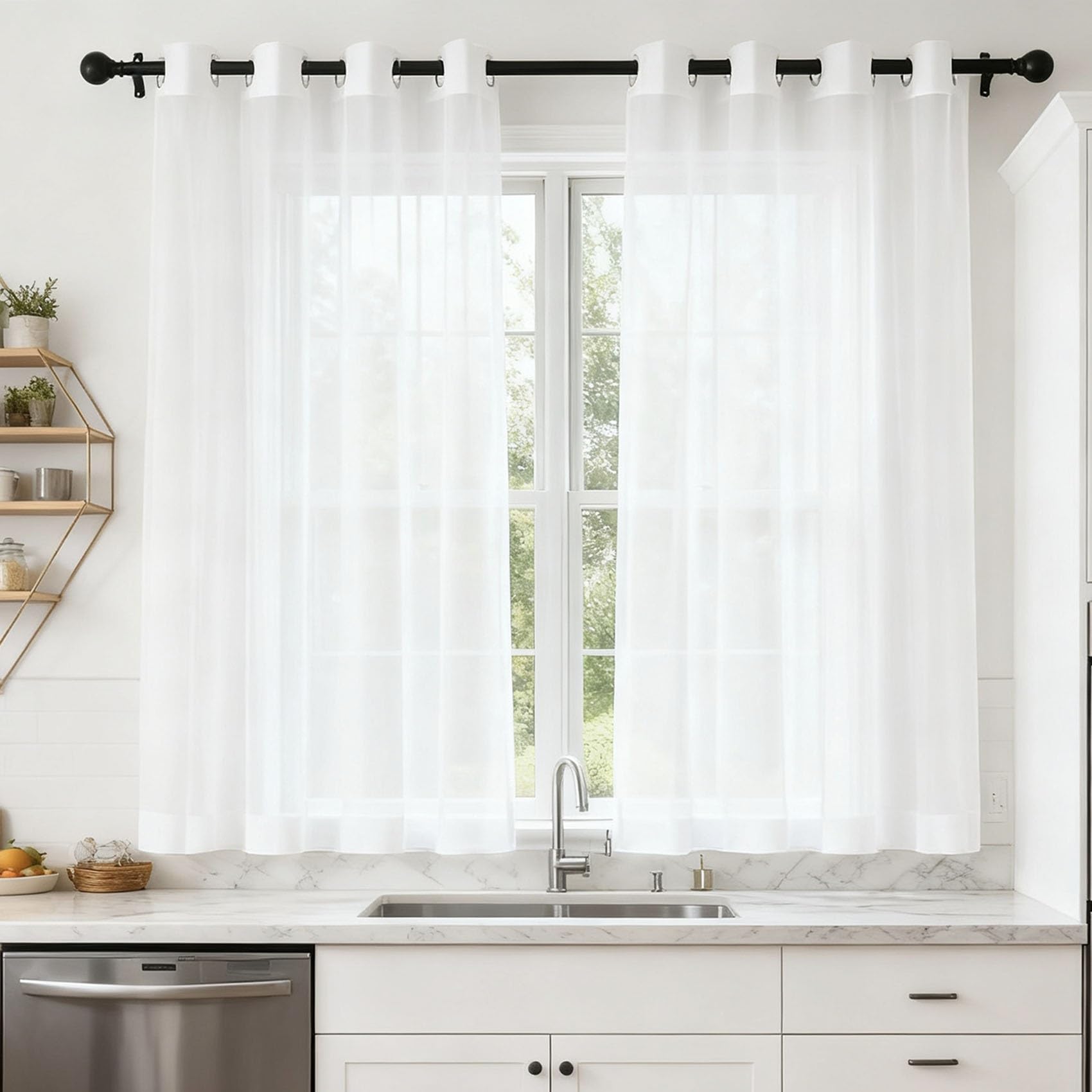 Cortinas visillo con ojales blancas de 148x86 cm para ventana de dormitorio