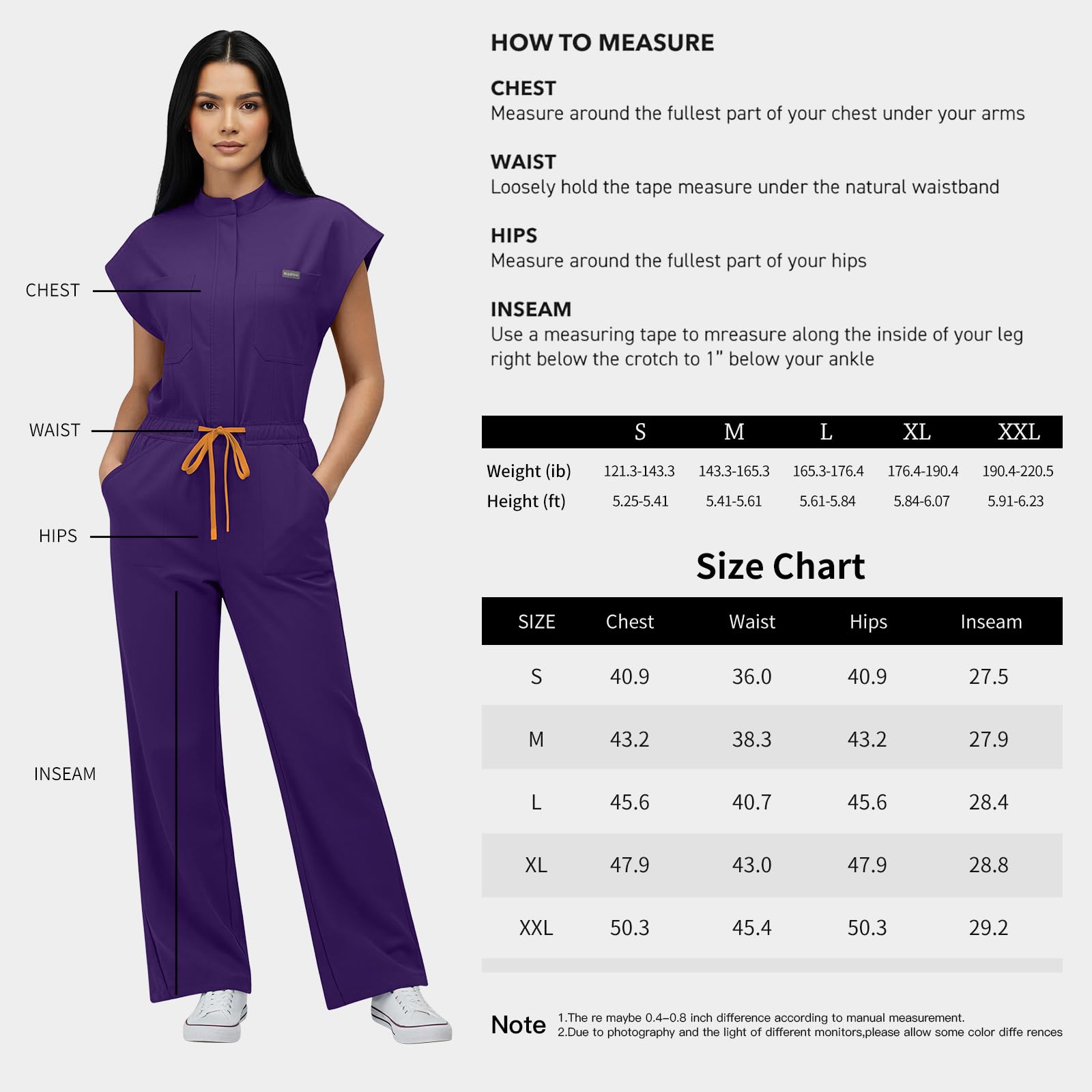 VIAOLI Women's Medical Scrub Jumpsuit - Mandarin Collar, with Drawstring Waist for Nursing Uniforms - 5