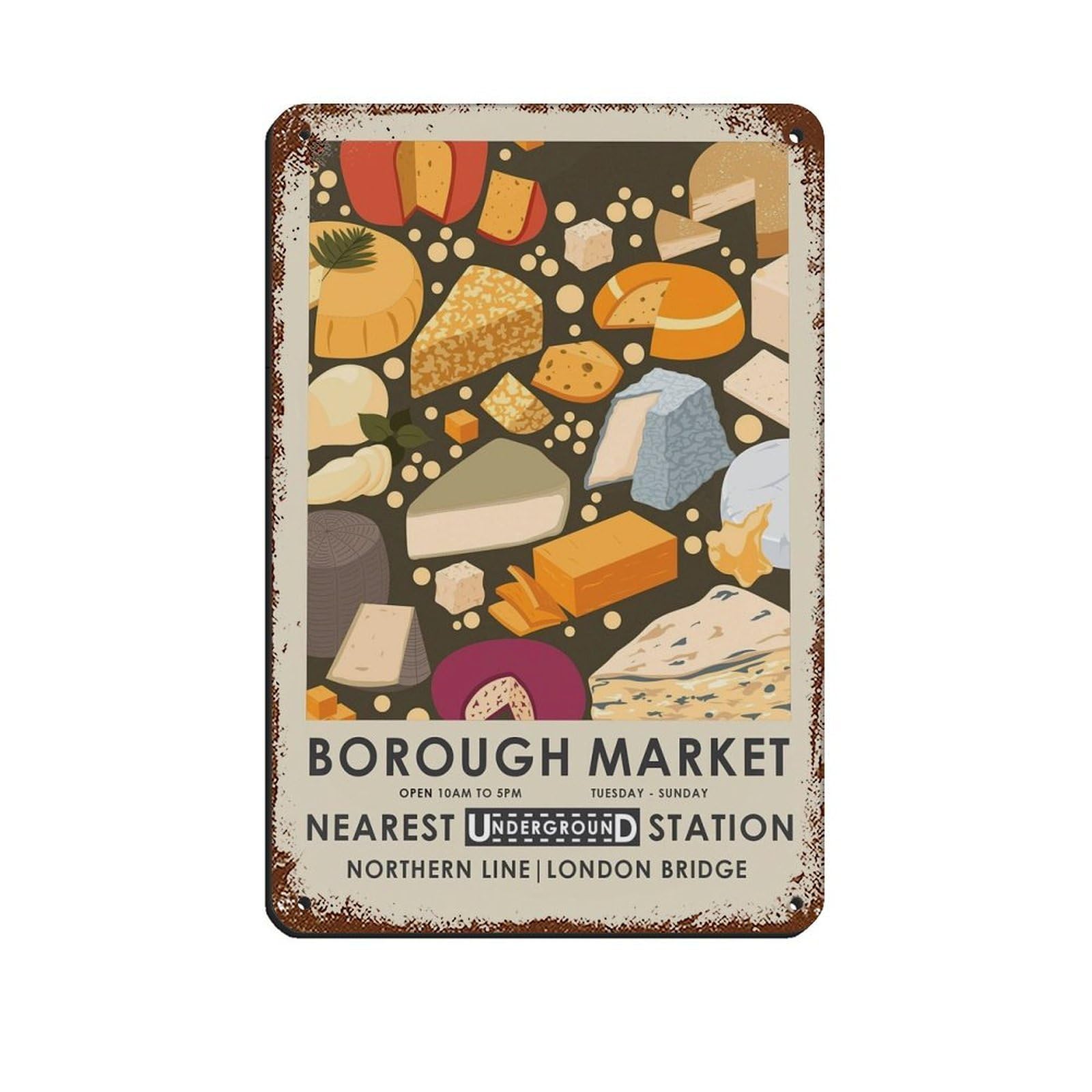 Borough Market Exhibition Poster, Kitchen Retro Poster Metal Tin Sign Chic Art Retro Iron Painting Bar People Cave Cafe Family Garage Poster Wall Decoration 8x12inch(20x30cm)