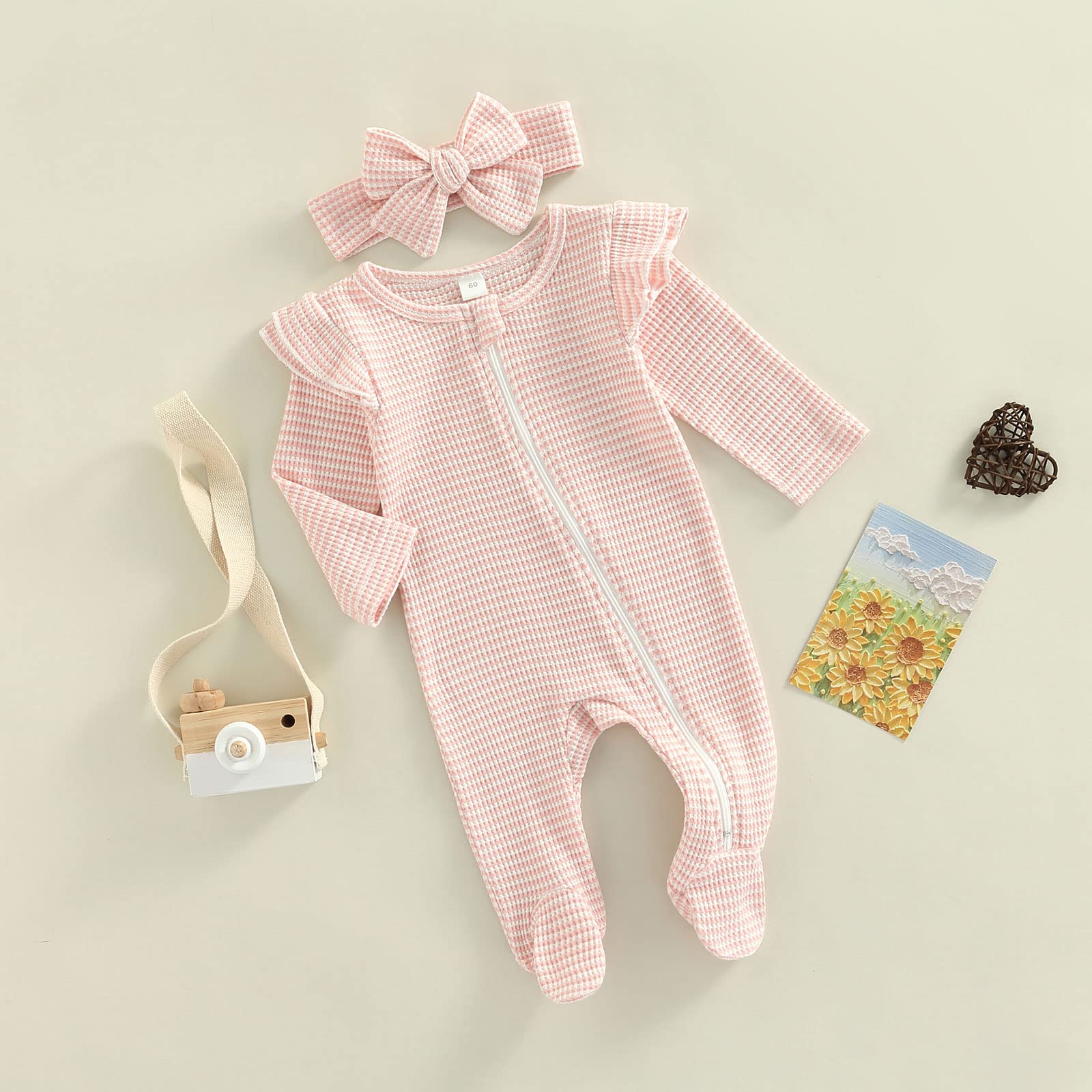 Newborn Baby Boy Girl Zipper Footies Sleep and Play Pjs Cotton One-Piece Romper JumpsuitPajamas Unisex Sleepers (Pink, 0-3 Months)