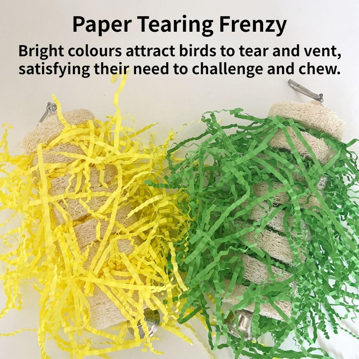 Bird Toys Parrots Parakeet Loofah Chewing and Shredding Toy – Foraging Hanging and Enrichment Cage Accessories for Lovebirds Cockatiels Conures African Greys Cockatoo (Yellow) - image 3