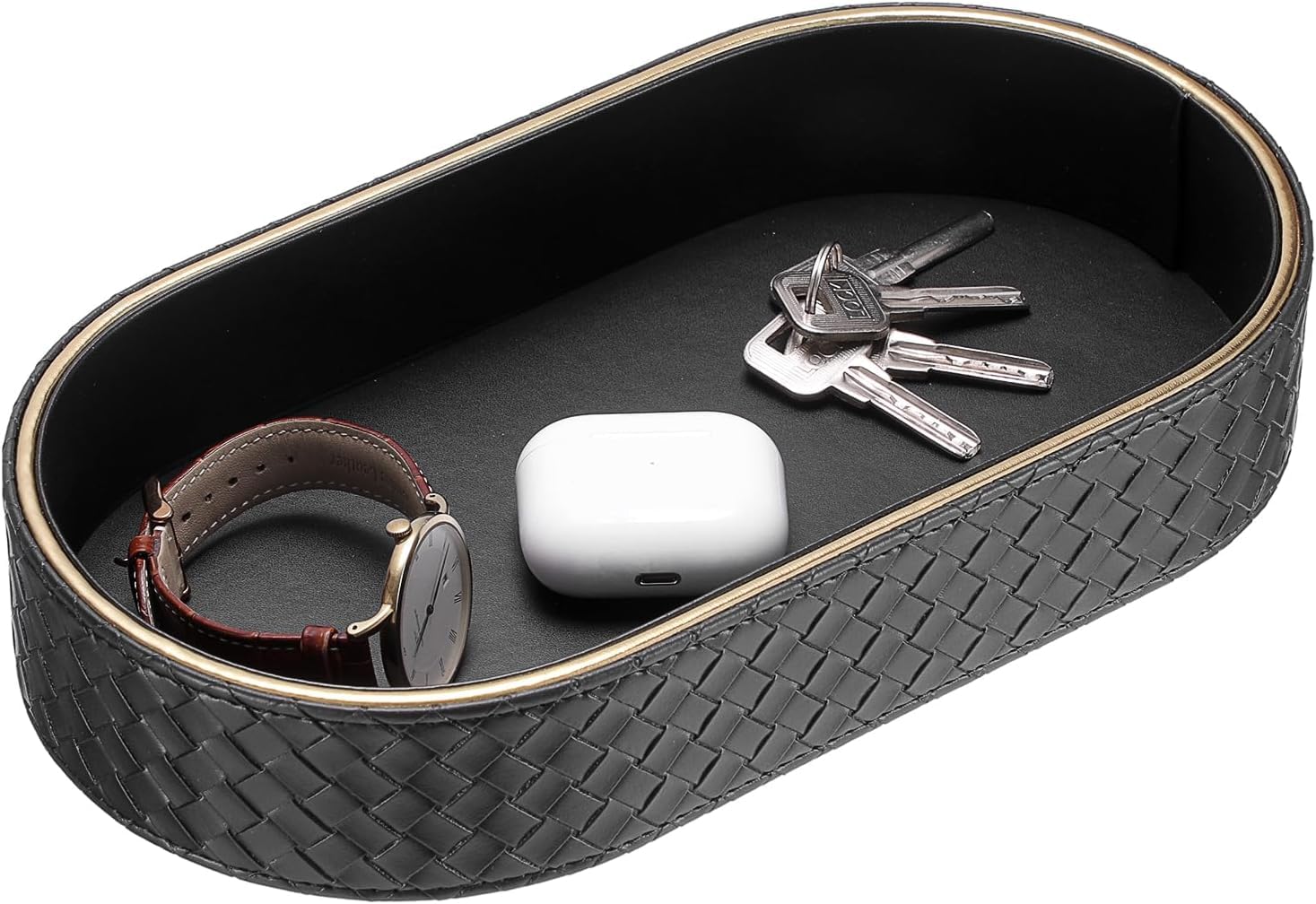 IGNPION Entryway Key Holder Tray, PU Leather Decorative Vanity Tray, Black