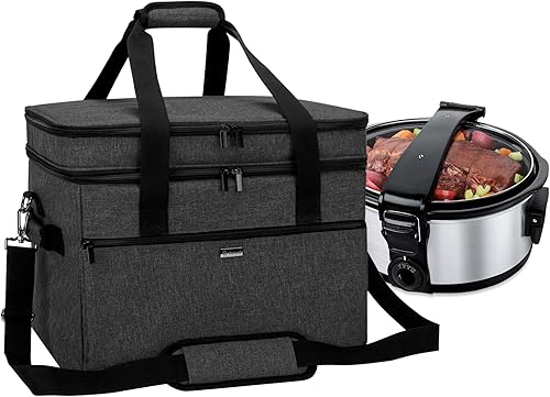 Yarwo Bolsa de cocción lenta compatible con Crock-PotHamilton Beach de 8 a 10 cuartos de galón, funda de viaje de doble capa para aparatos de cocina