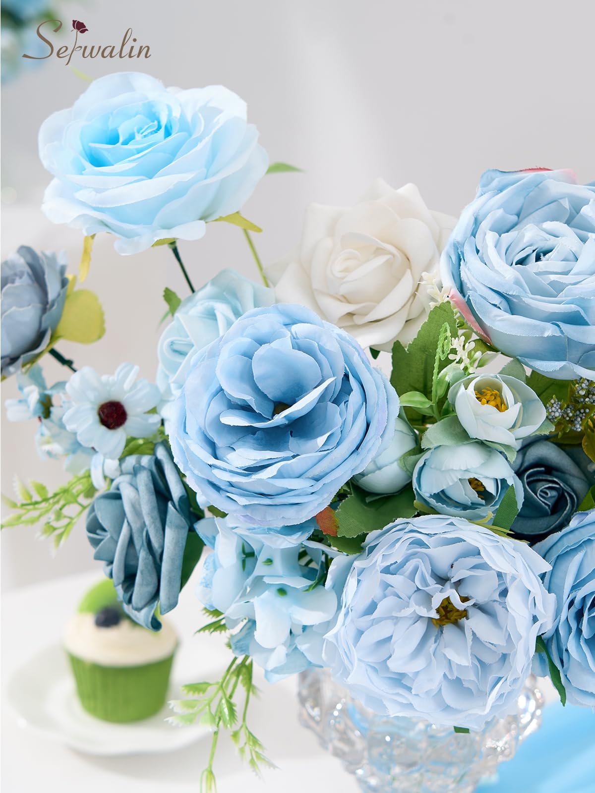 Serwalin Fleurs artificielles bleues en soie