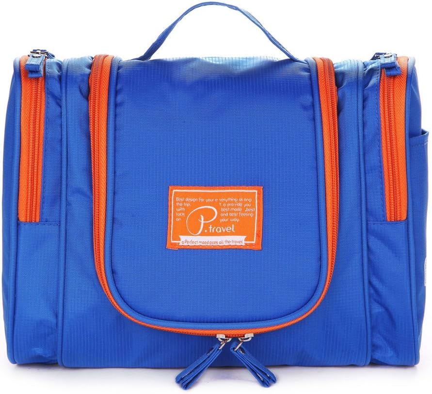 Multi Purpose Tri-open Large Capacity Nylon Travel Toiletry Bag Wash Bag Cosmetic Pouch Travel Accessory Organizer Compact Hanging Bag with Zipper Mesh Pockets (Dark Blue)