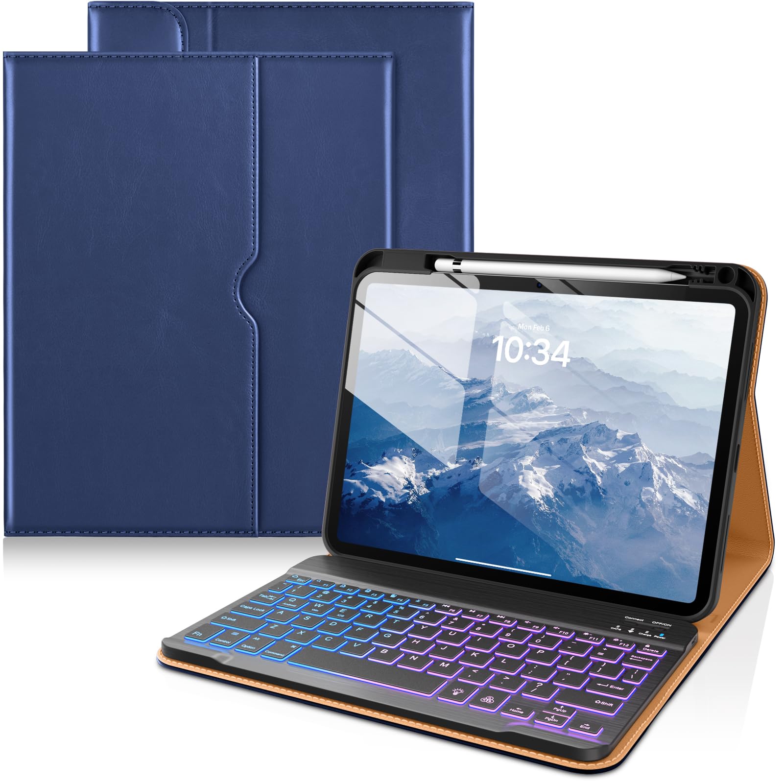 DTTO for iPad (A16) 11th / 10th Gen Case with Keyboard, Navy Blue