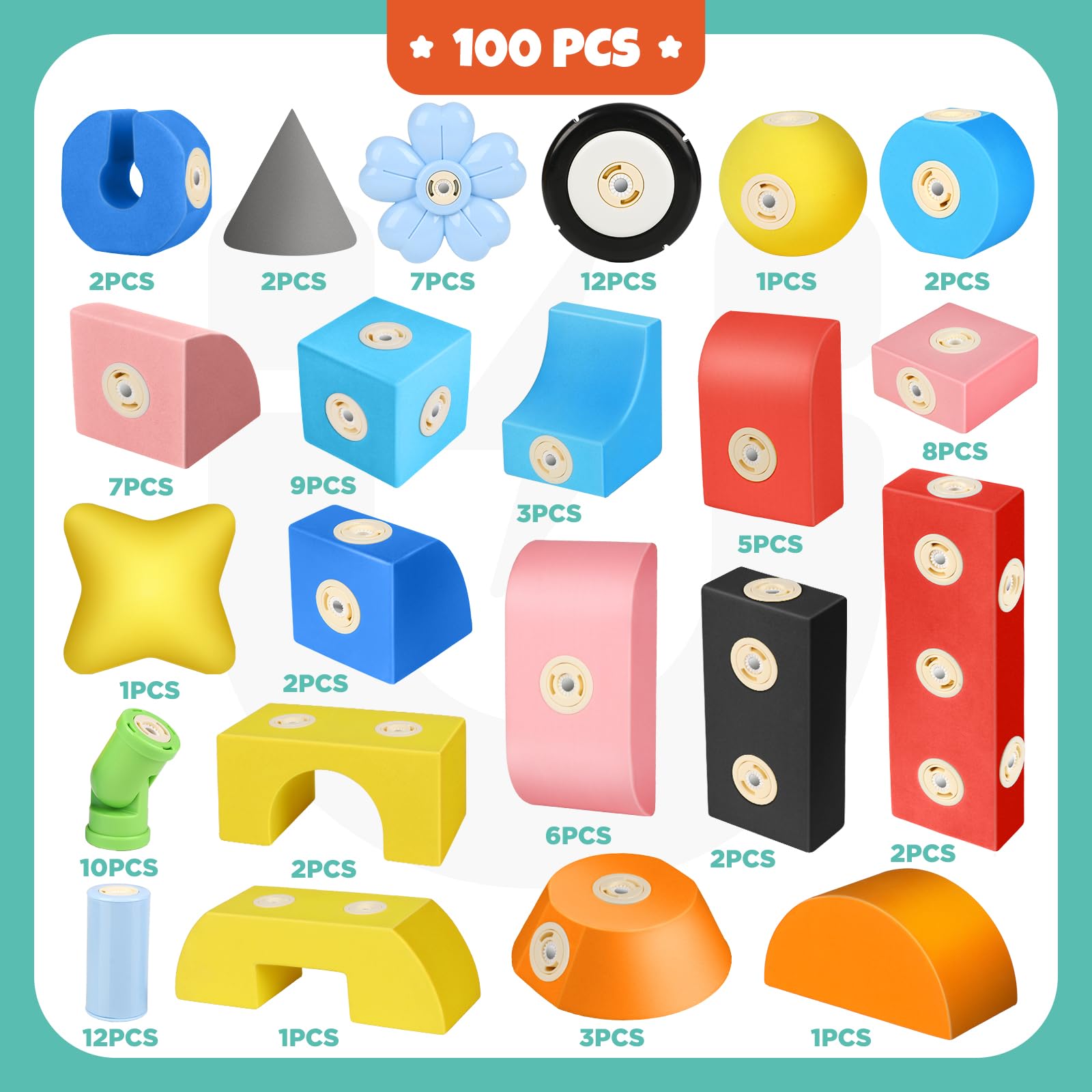 Magnetische Bausteine Spielzeug für Kinder 3-6, 100 Stück Schlossbau-Softblöcke Lernspielzeug für Kinder STEM Montessori Kinderspielzeug ab 3 4 5 6 Jahre für Jungen Mädchen, 3D Konstruktions Spielzeug